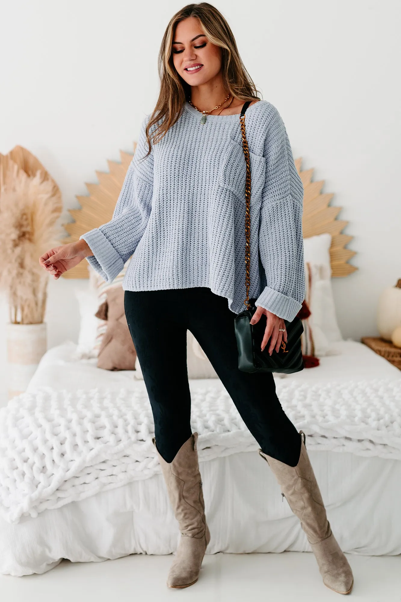 Fall Into Cozy Chunky Chenille Knit Sweater (Dusty Blue)