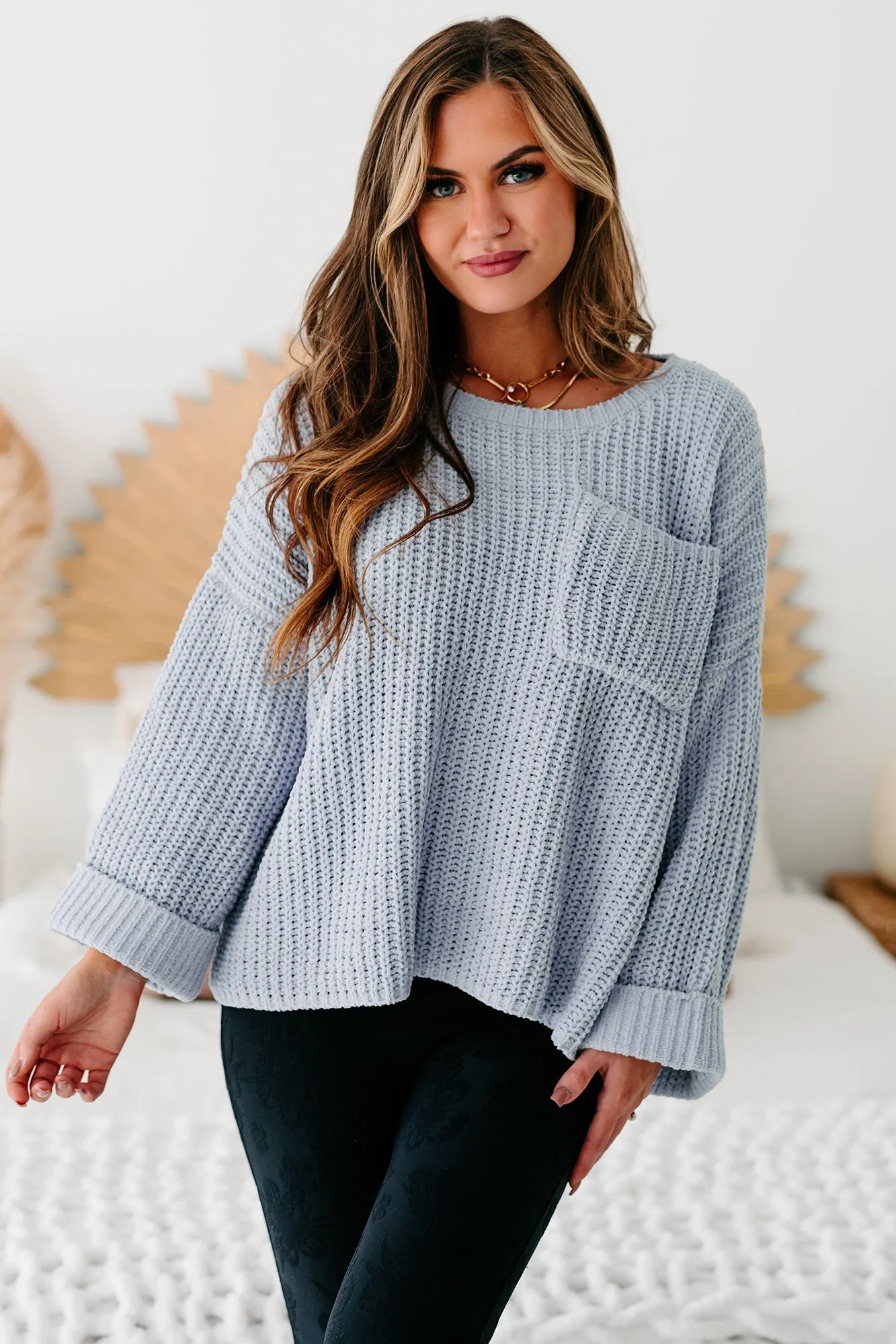 Fall Into Cozy Chunky Chenille Knit Sweater (Dusty Blue)