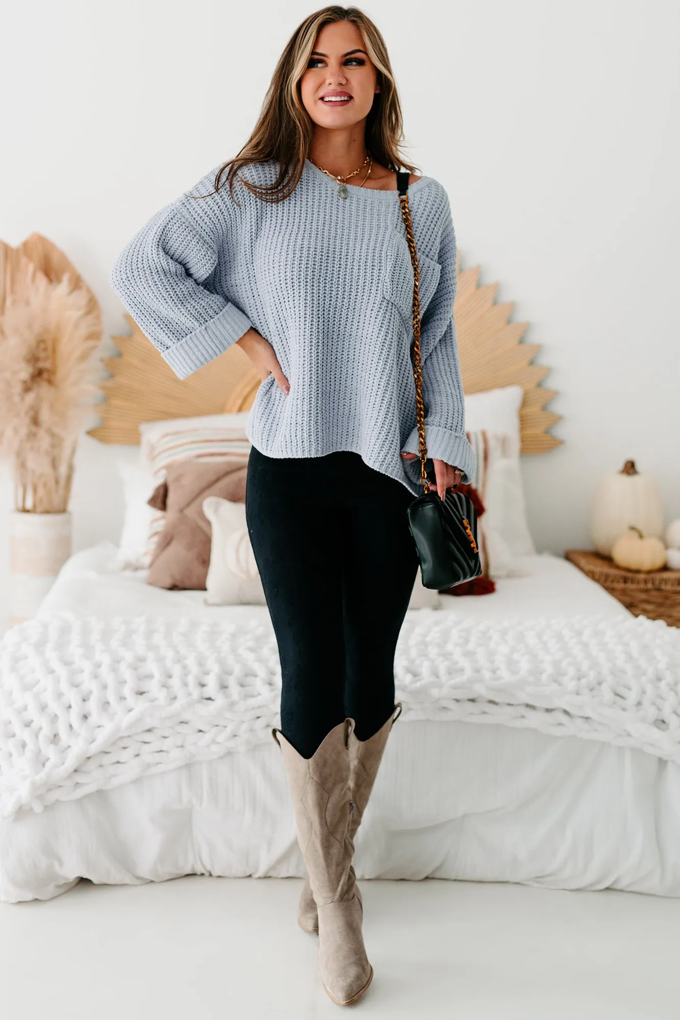 Fall Into Cozy Chunky Chenille Knit Sweater (Dusty Blue)