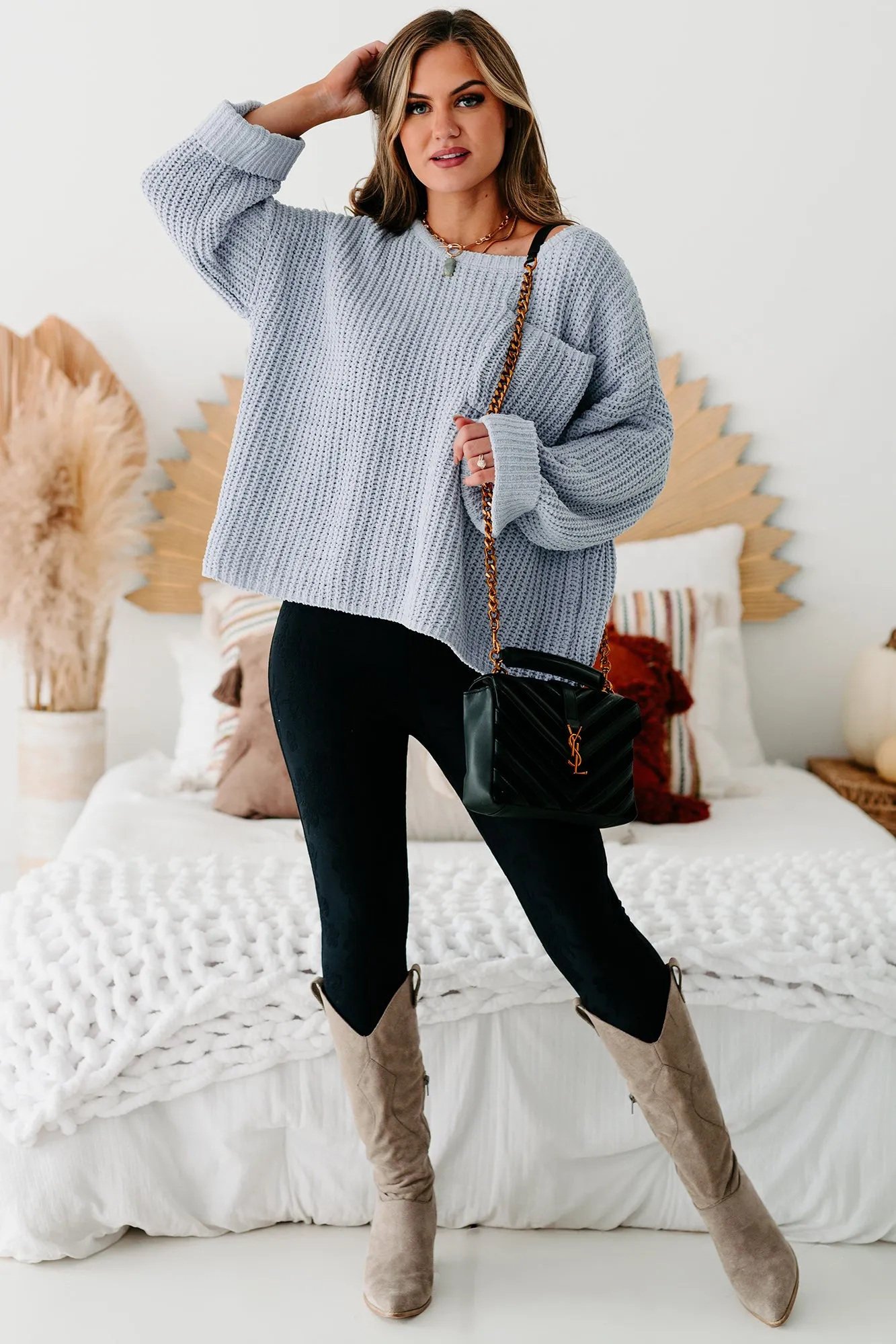 Fall Into Cozy Chunky Chenille Knit Sweater (Dusty Blue)