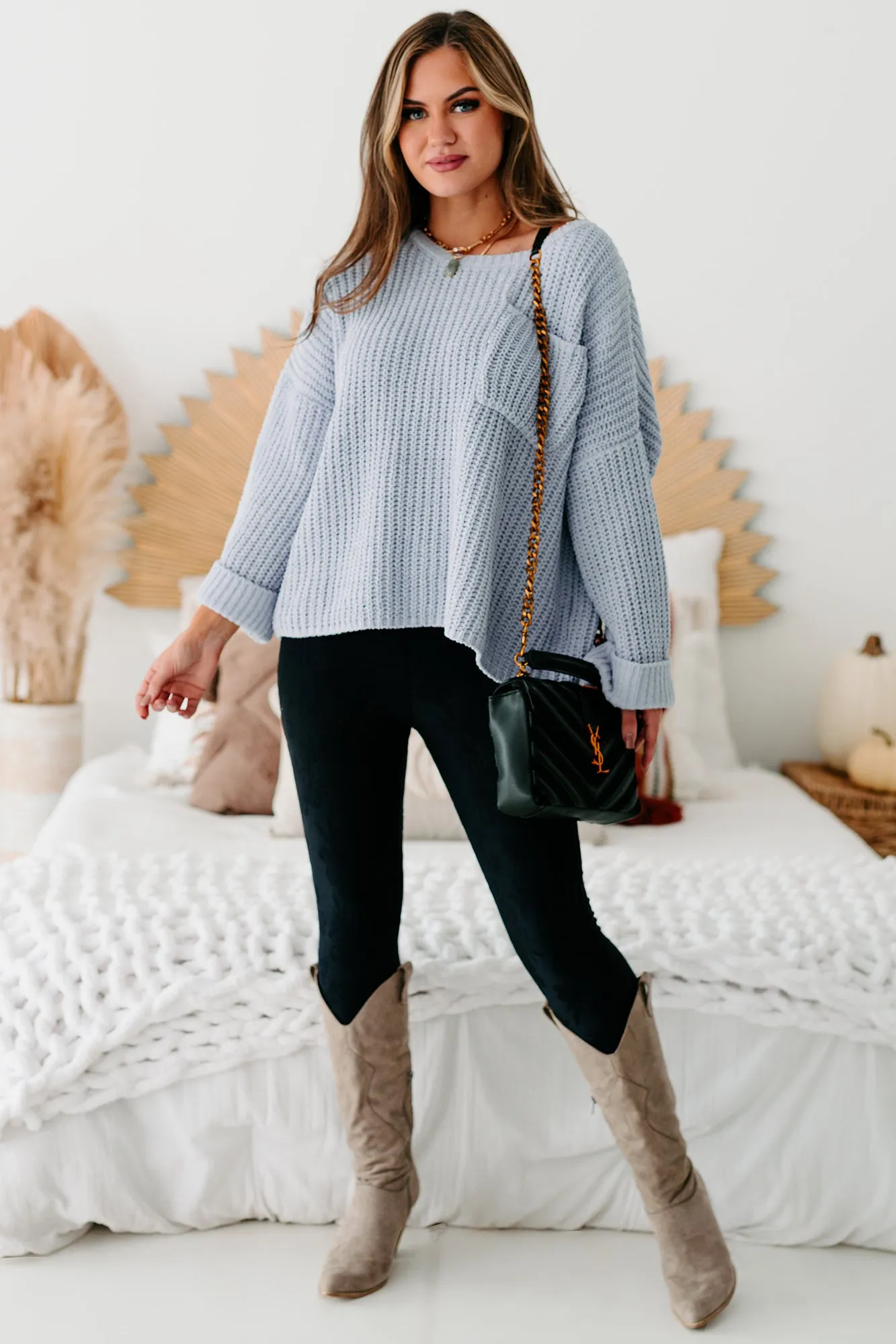 Fall Into Cozy Chunky Chenille Knit Sweater (Dusty Blue)