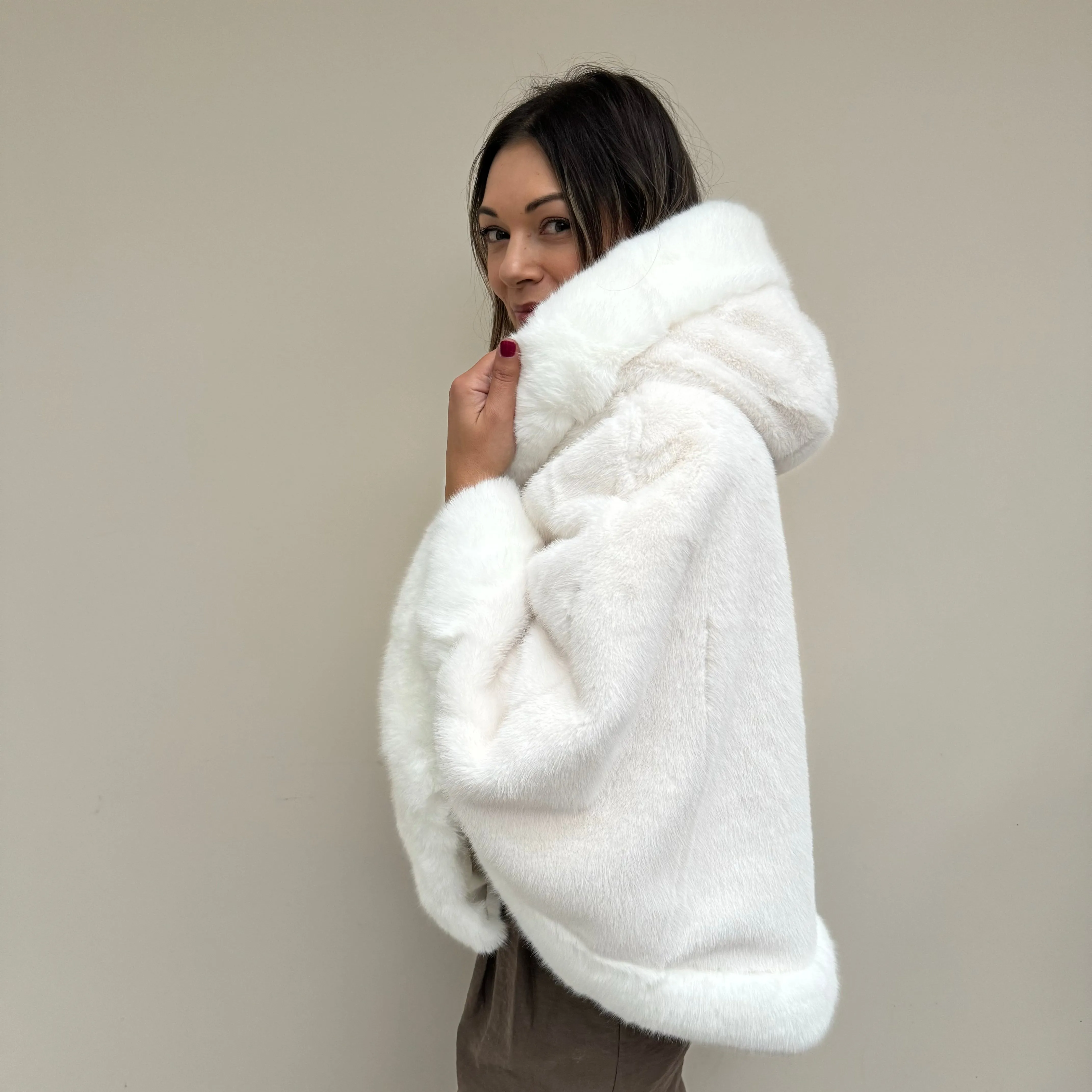 Faux Fur Hooded Poncho Cape