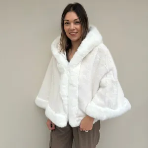 Faux Fur Hooded Poncho Cape