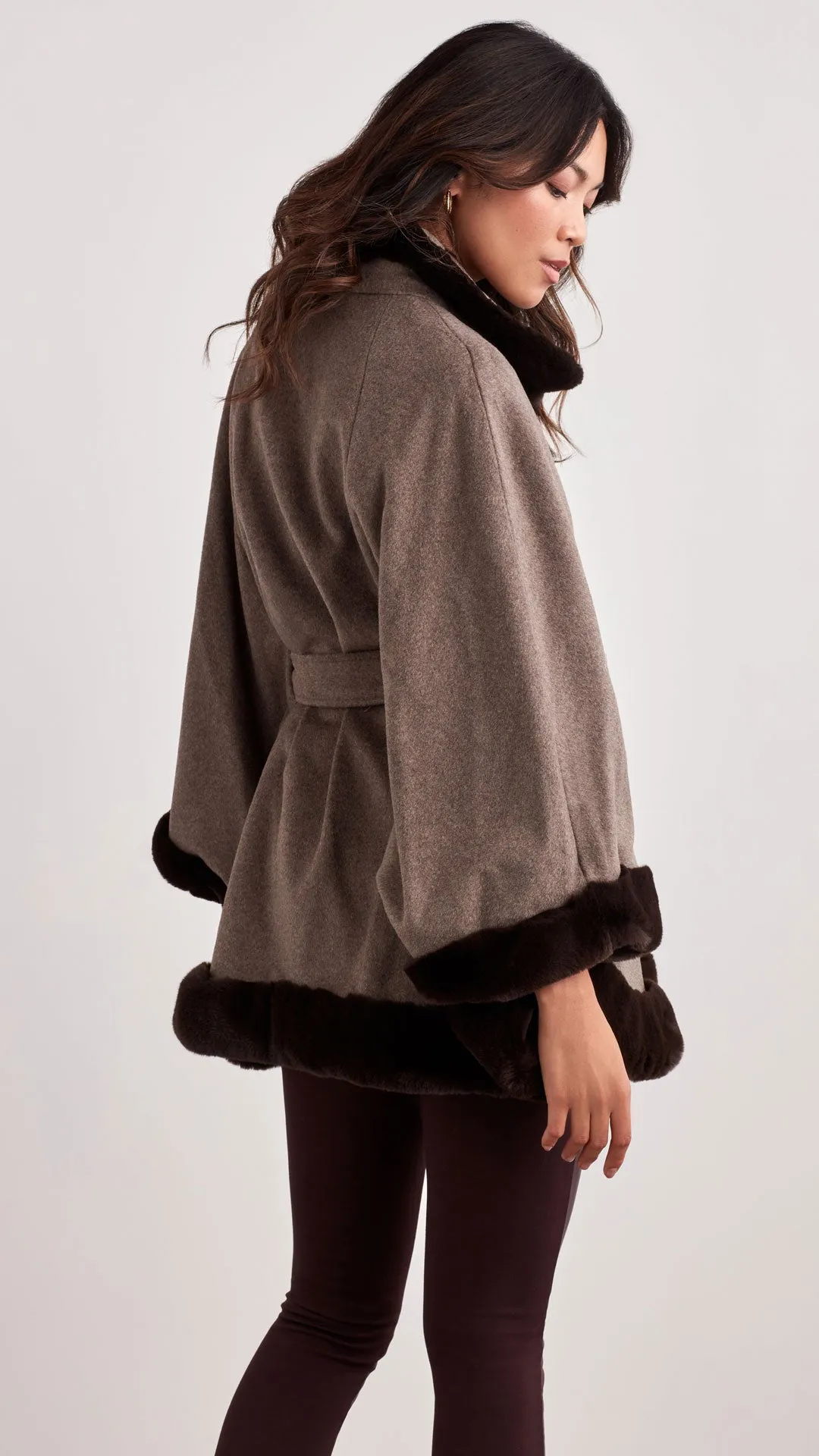 FAUX FUR TRIMMED WOOL CAPE