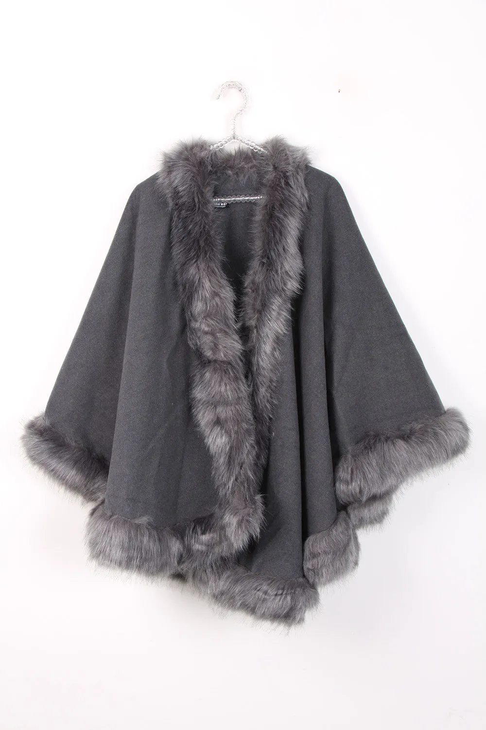 Felt Feel Faux Fur Swing Poncho Cape