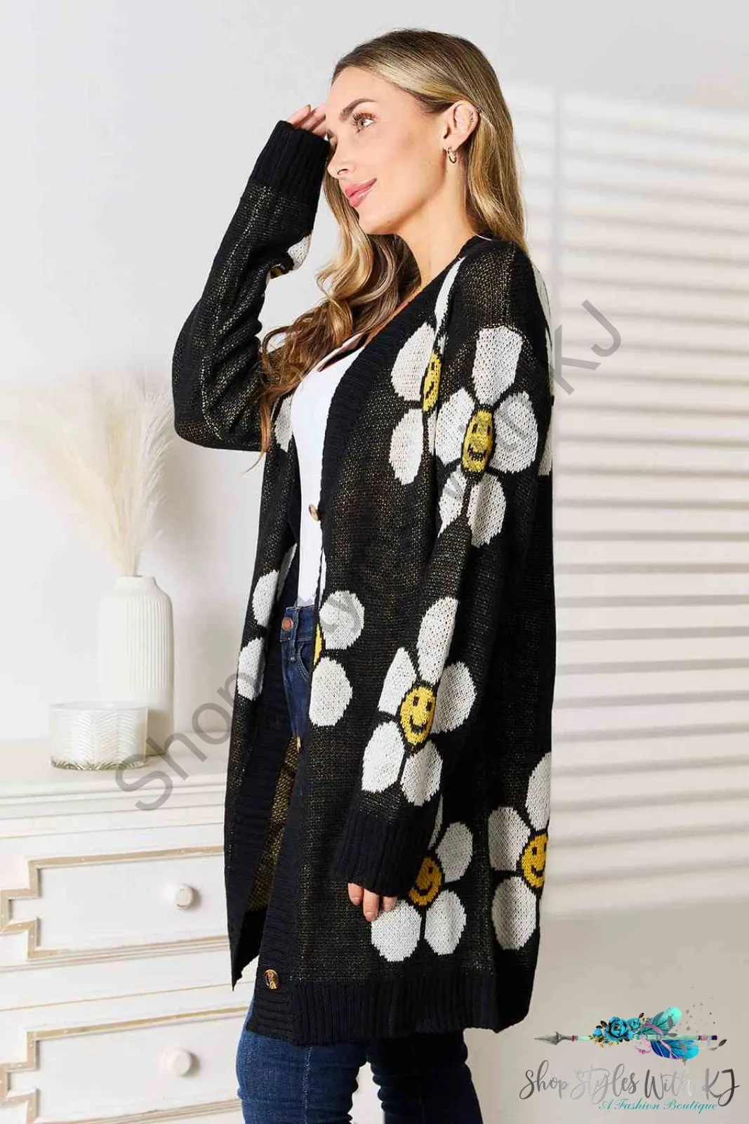 Floral Button Down Longline Cardigan