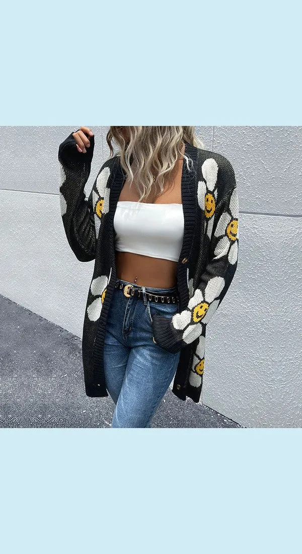 Floral Button Down Longline Cardigan