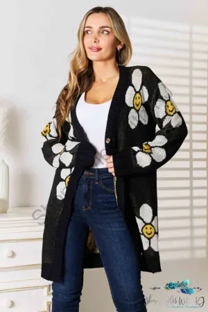 Floral Button Down Longline Cardigan