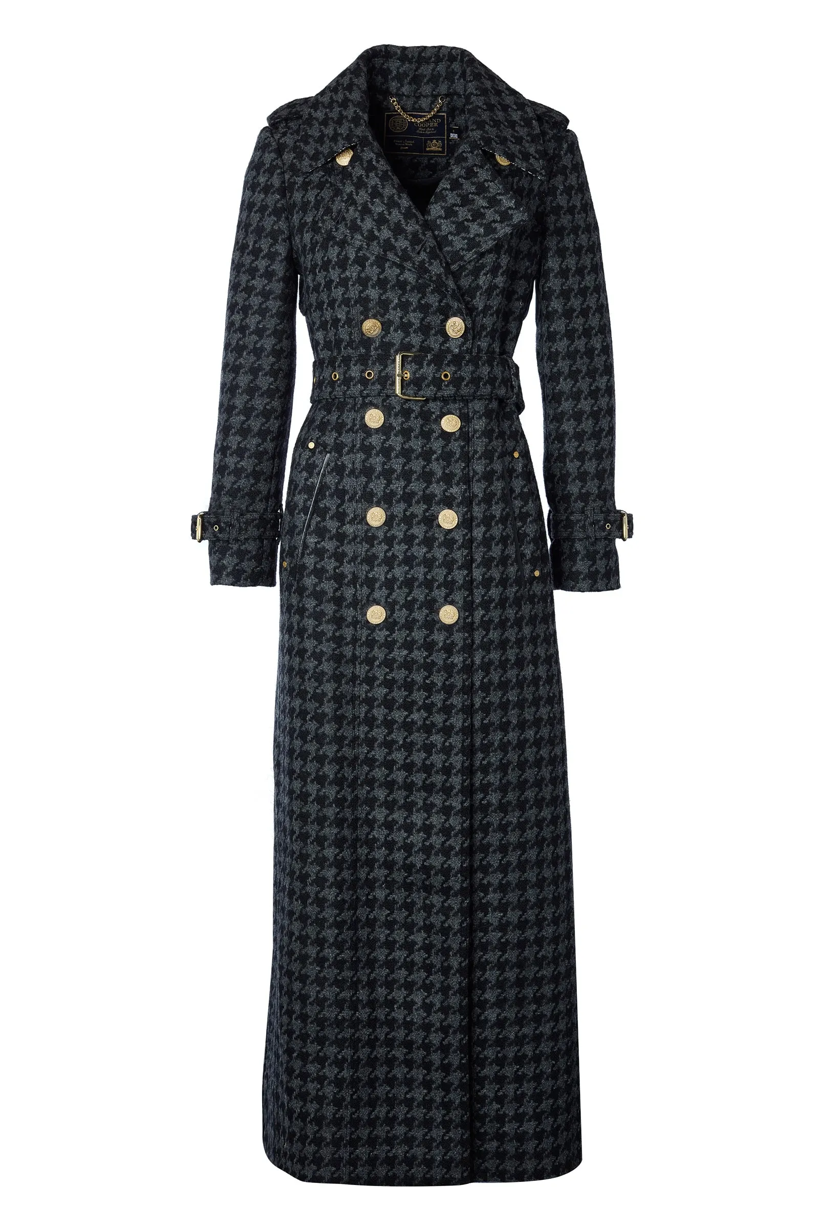 Full Length Chelsea Trench Coat (Large Scale Charcoal Houndstooth)