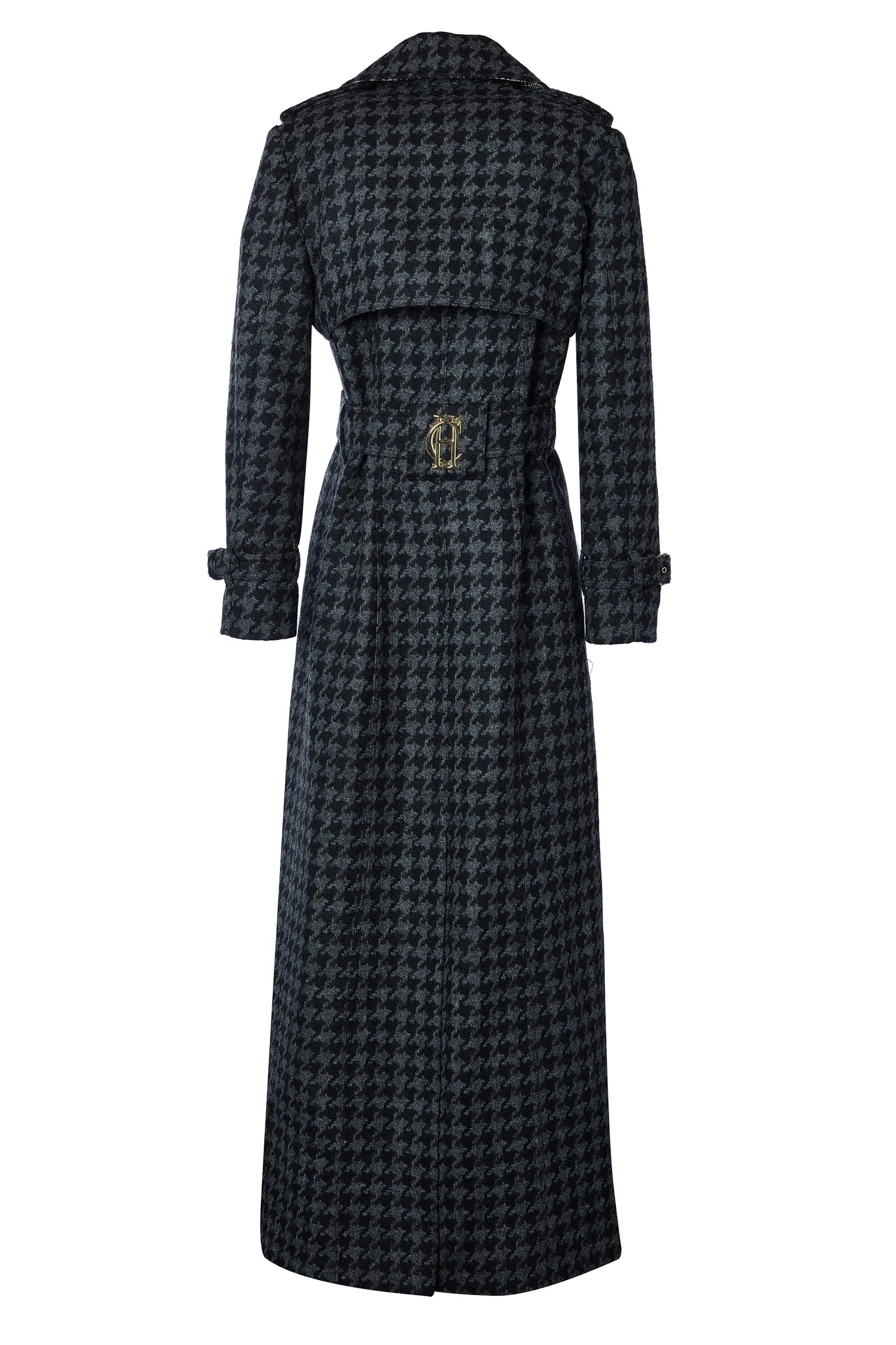 Full Length Chelsea Trench Coat (Large Scale Charcoal Houndstooth)