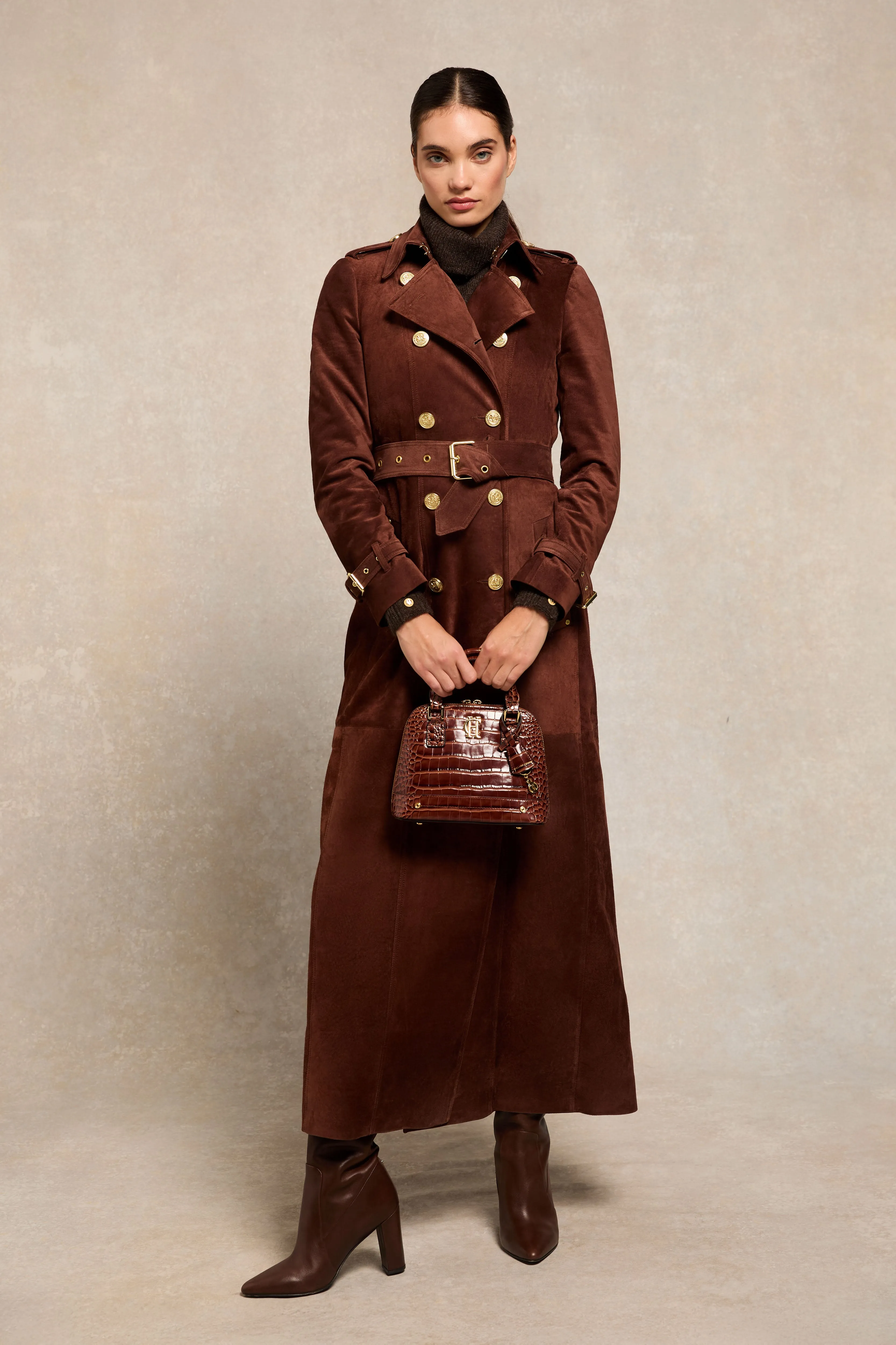 Full Length Marlborough Trench Coat (Chocolate Suede)