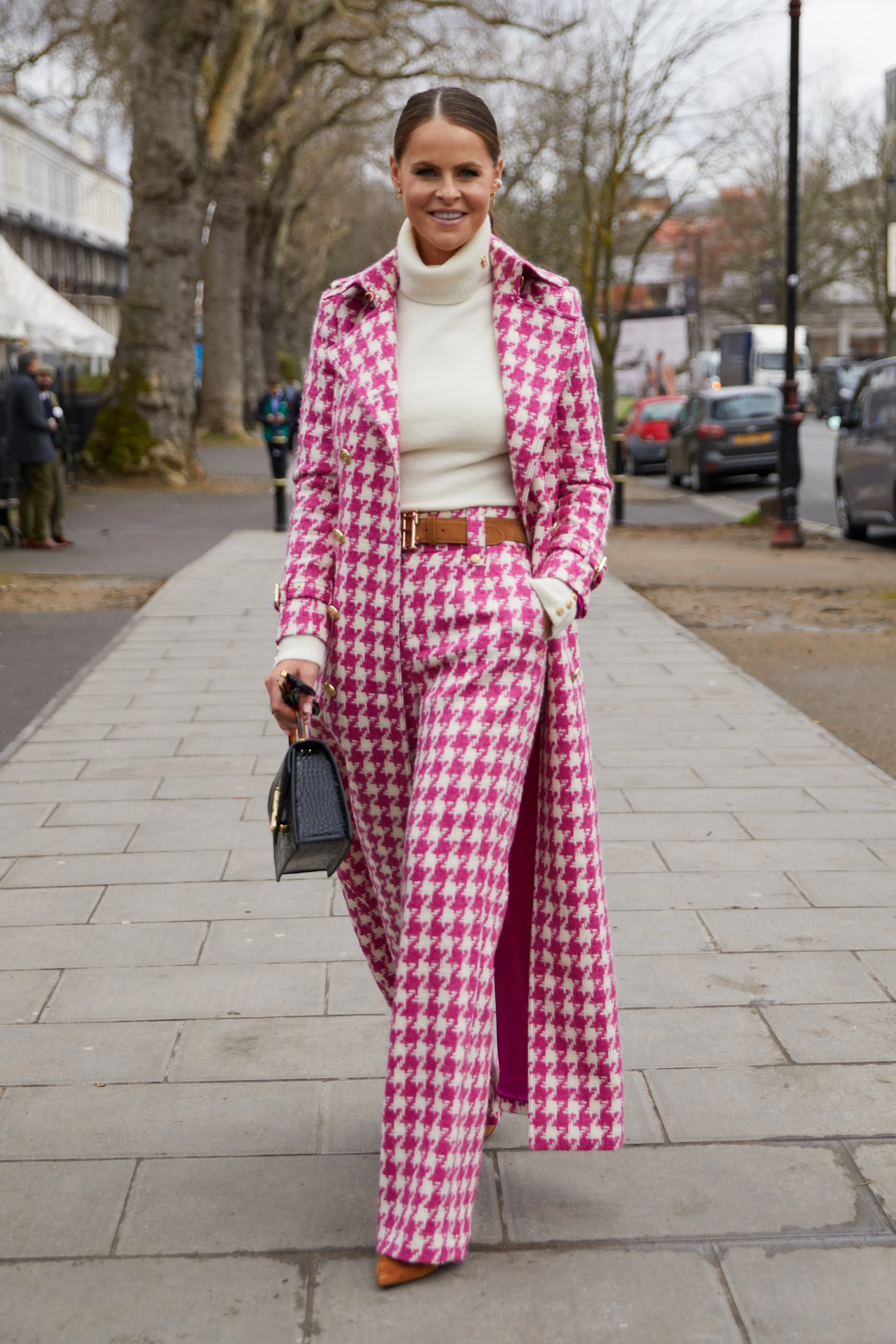 Full Length Marlborough Trench Coat (Hot Pink Large Scale Houndstooth)