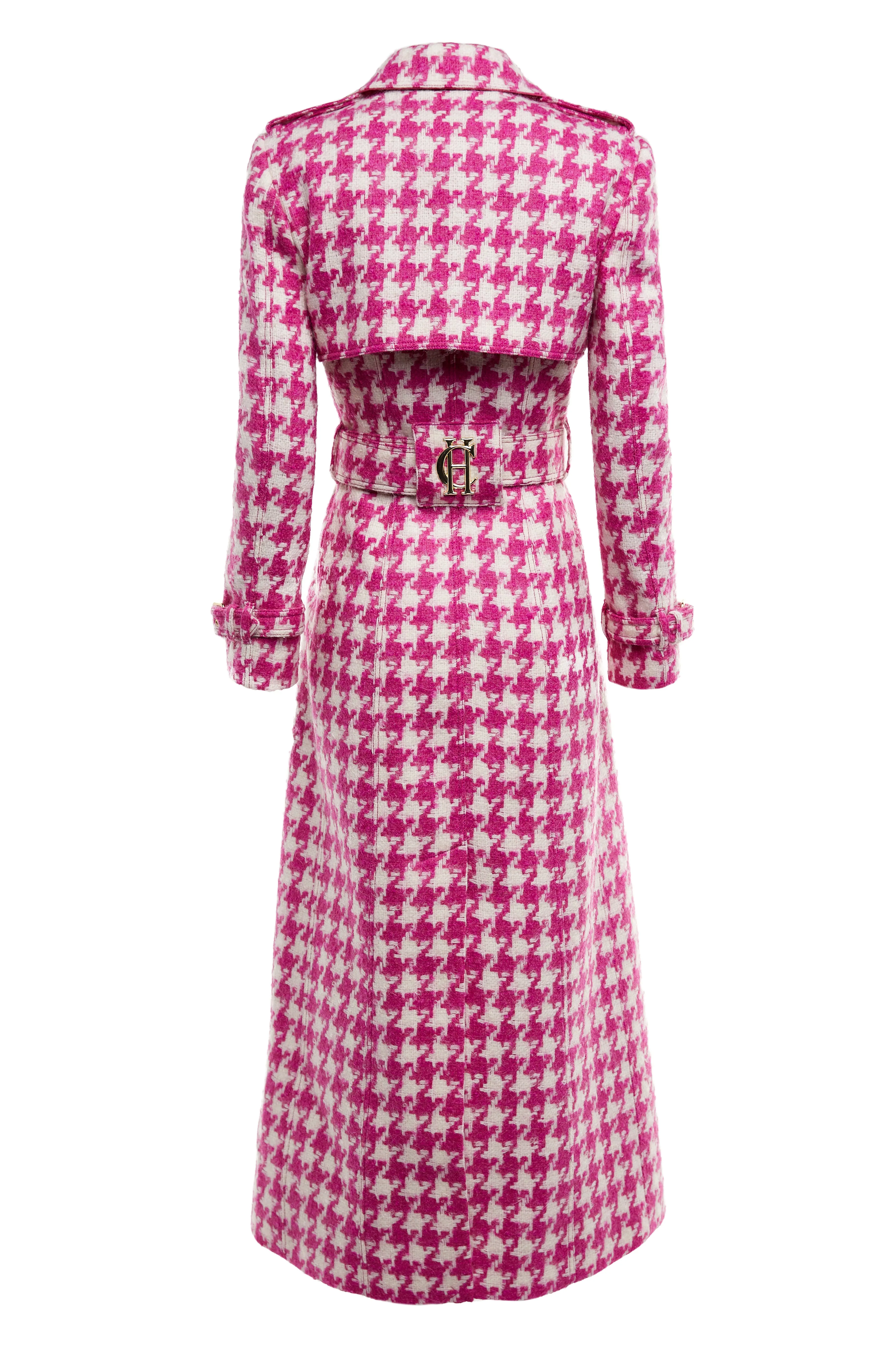 Full Length Marlborough Trench Coat (Hot Pink Large Scale Houndstooth)