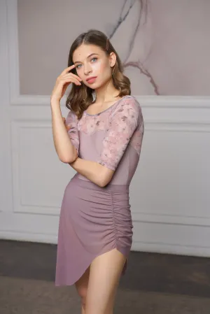 Gathered Long Skirt Mauve Mesh RTW