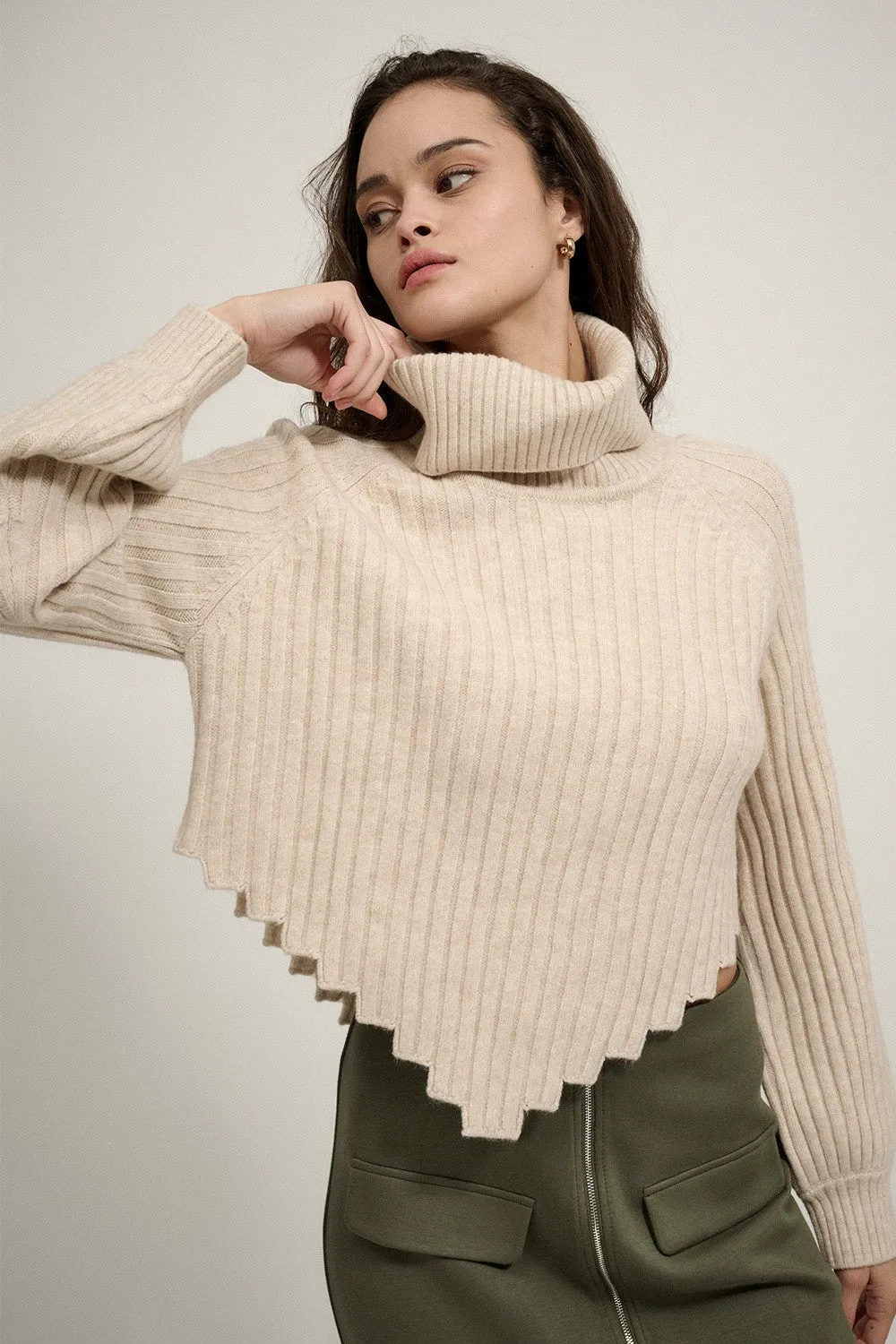 Geometric Solace Cream Turtleneck Sweater