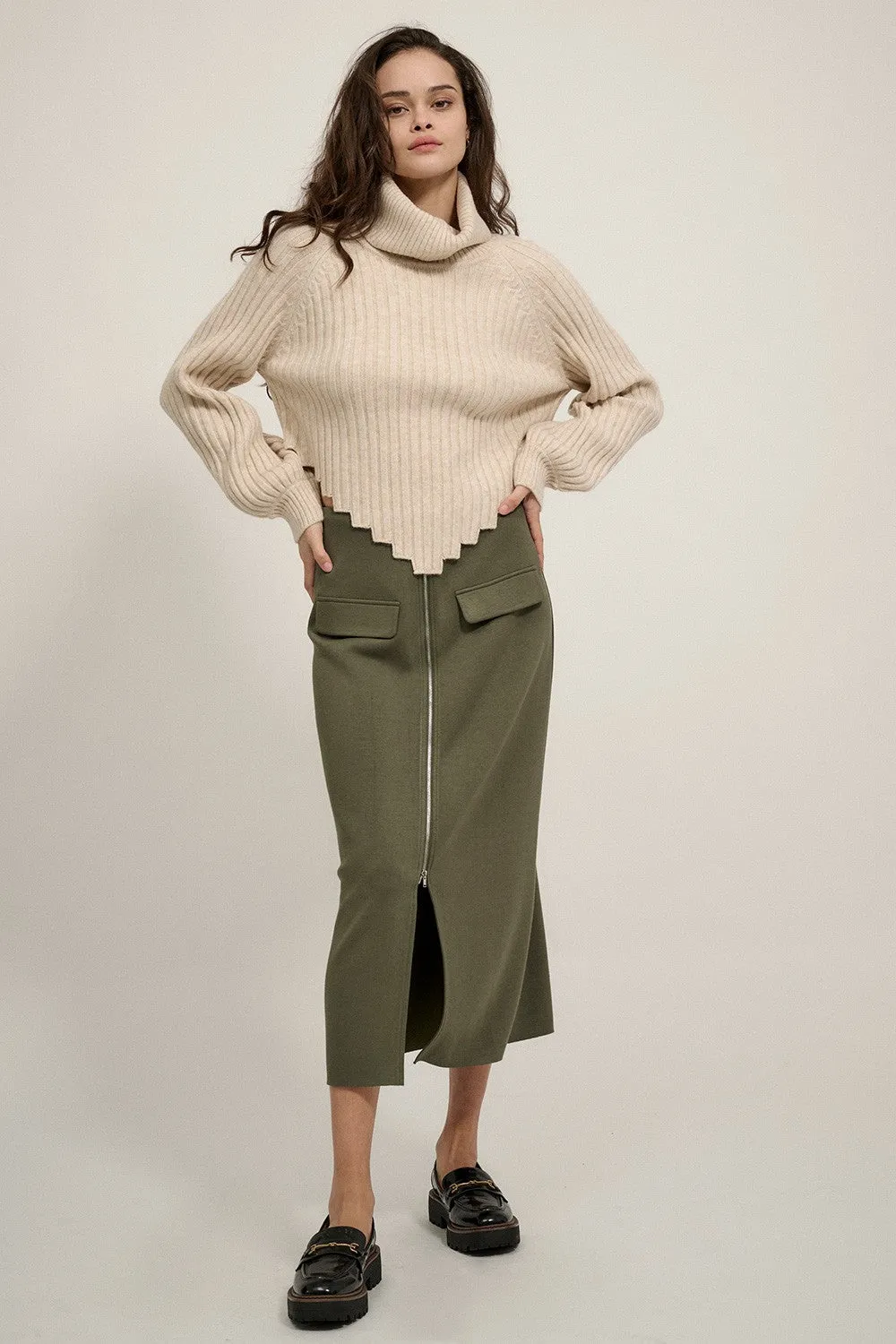 Geometric Solace Cream Turtleneck Sweater