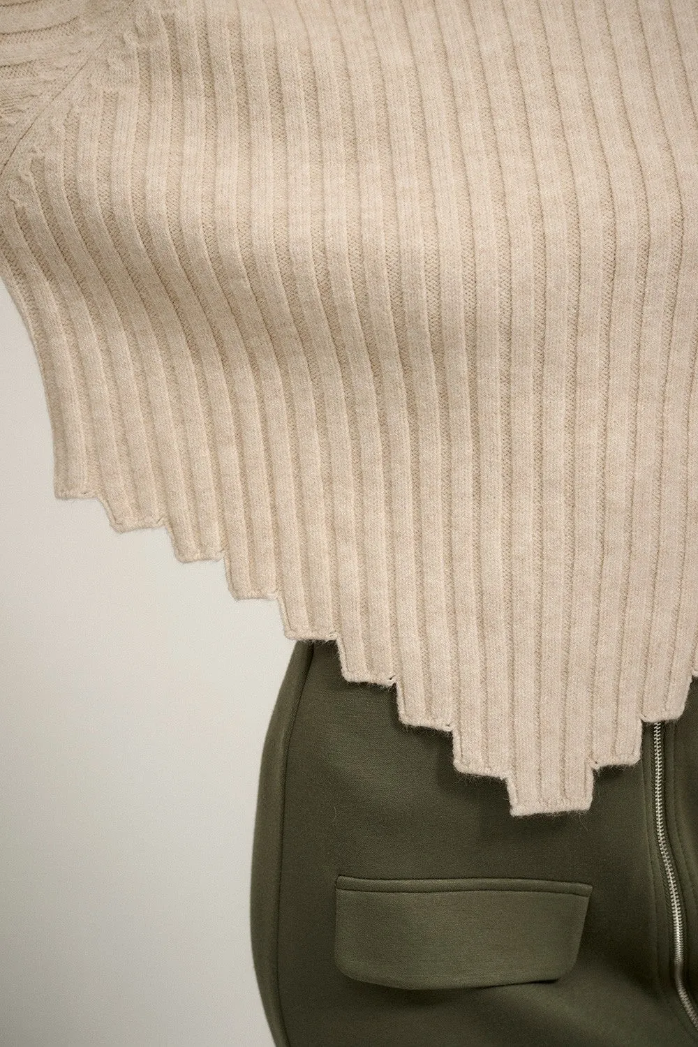 Geometric Solace Cream Turtleneck Sweater