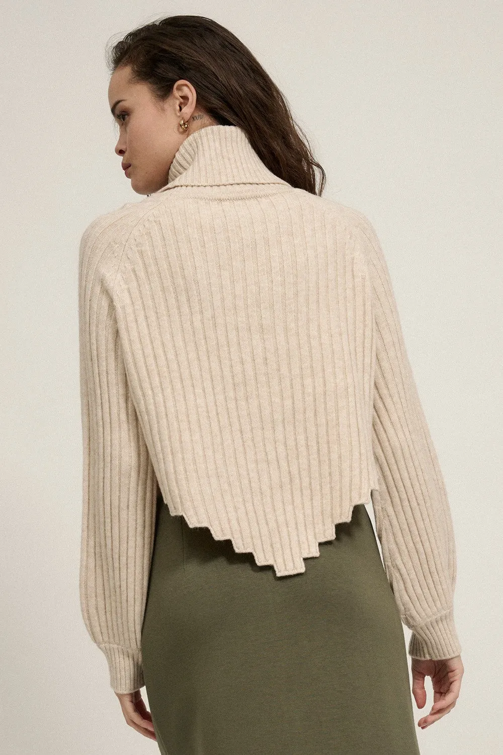 Geometric Solace Cream Turtleneck Sweater