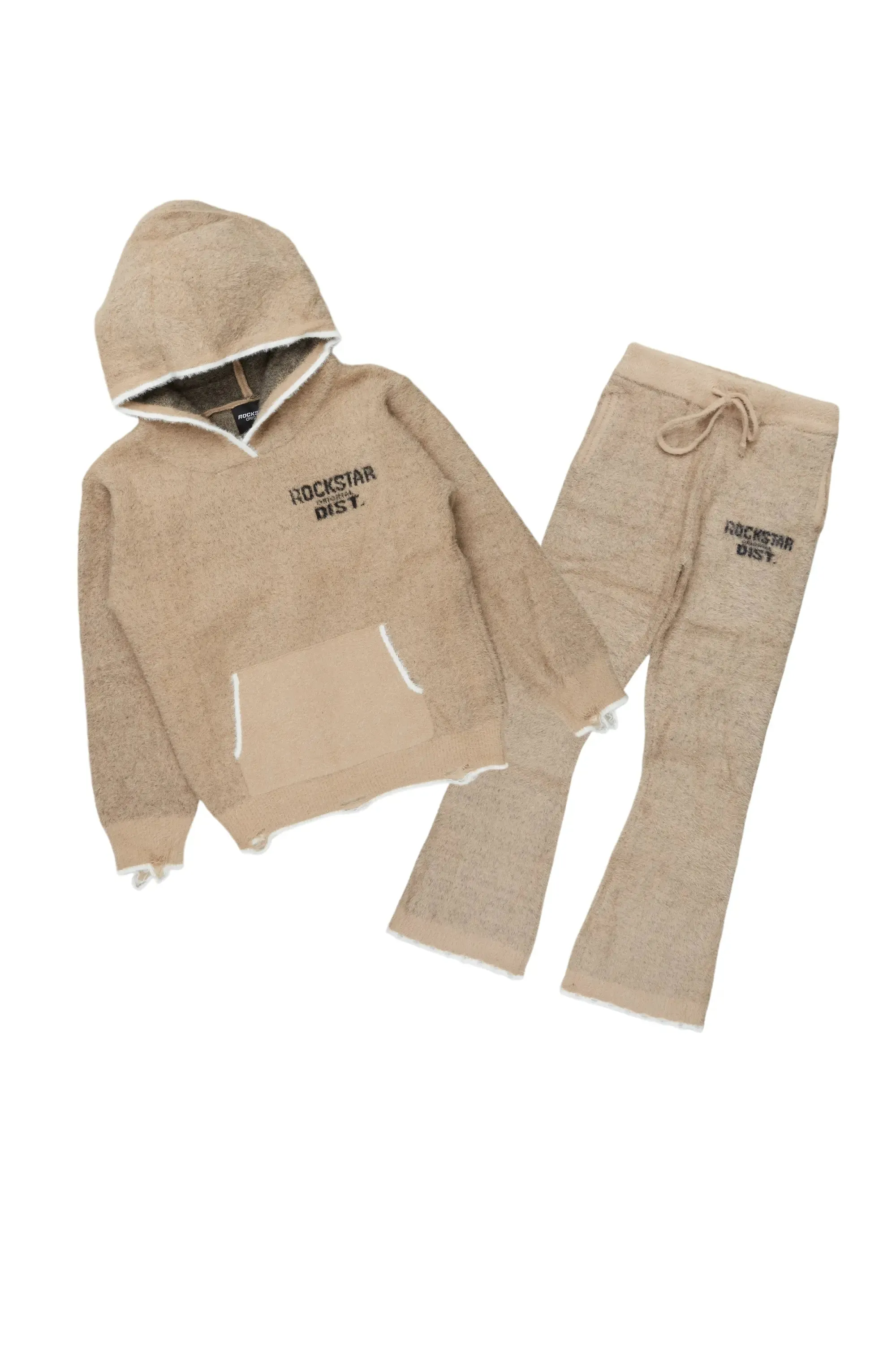 Girls Lake Mohair Beige Knit Track Set