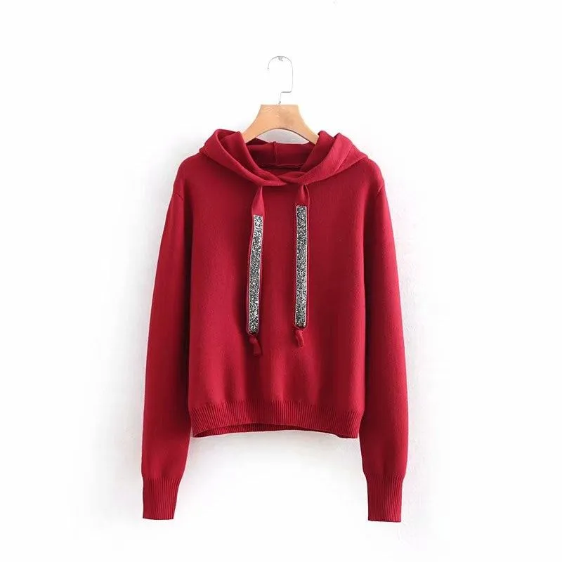 Glitter Long-Sleeve Knitted Hoodie