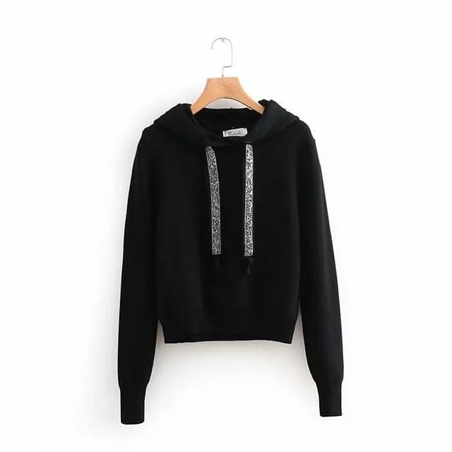 Glitter Long-Sleeve Knitted Hoodie