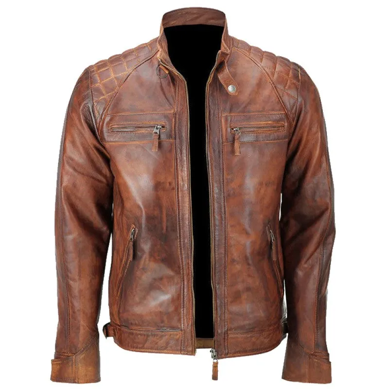 Gynith Brown Quilted Leather Jacket