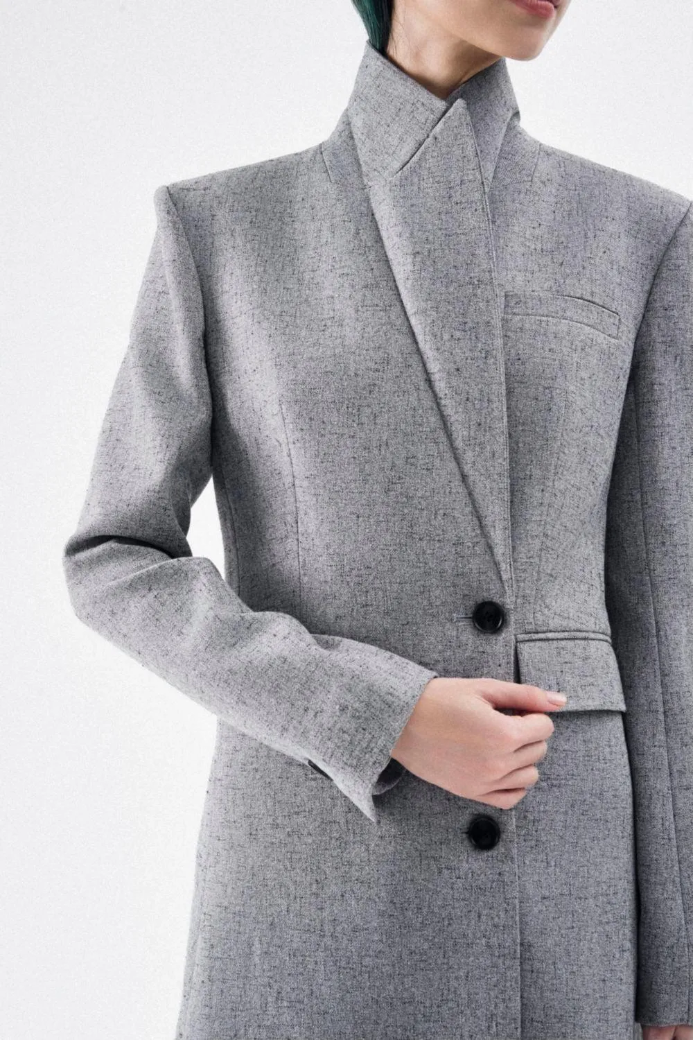 Harper Straight Peak Lapel Wool Blend Trench Coat