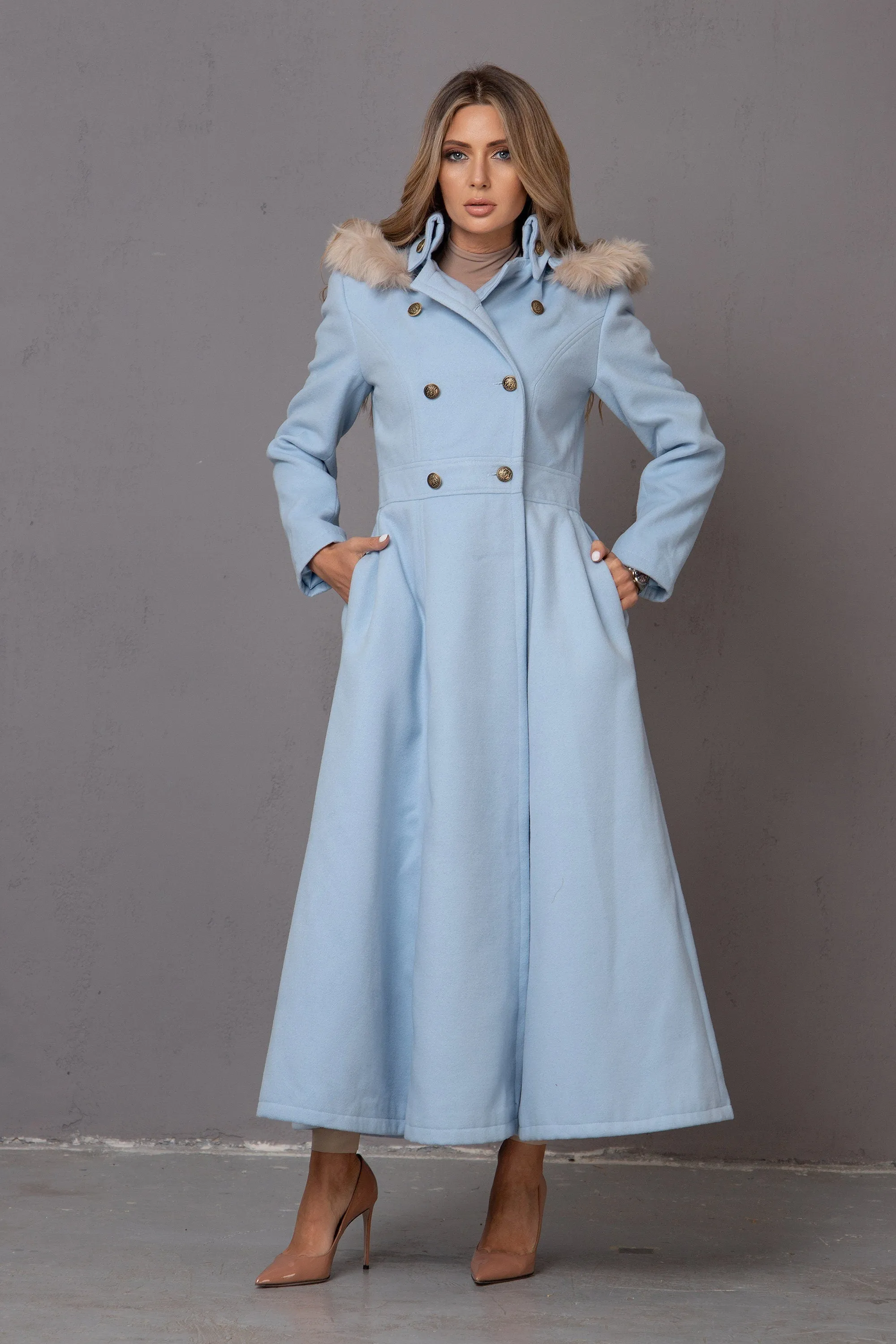 HOODED LIGHT BLUE COAT