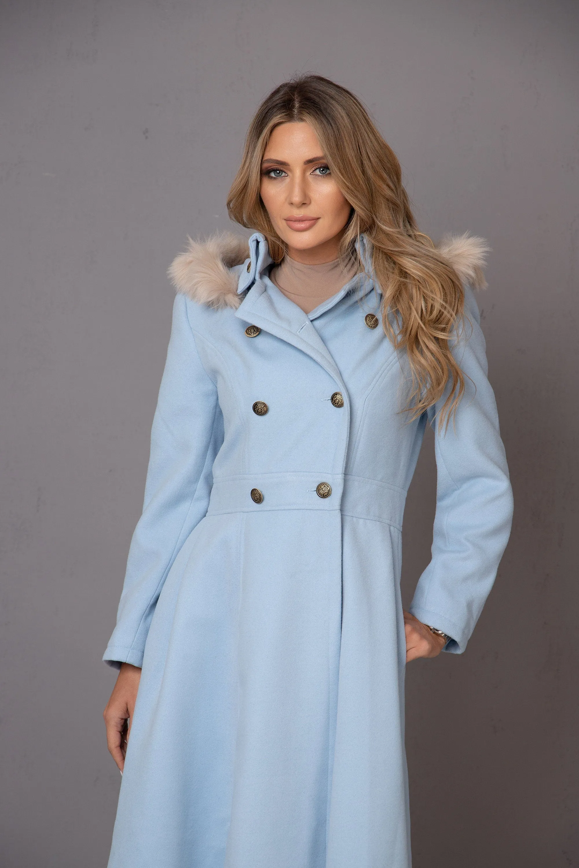 HOODED LIGHT BLUE COAT