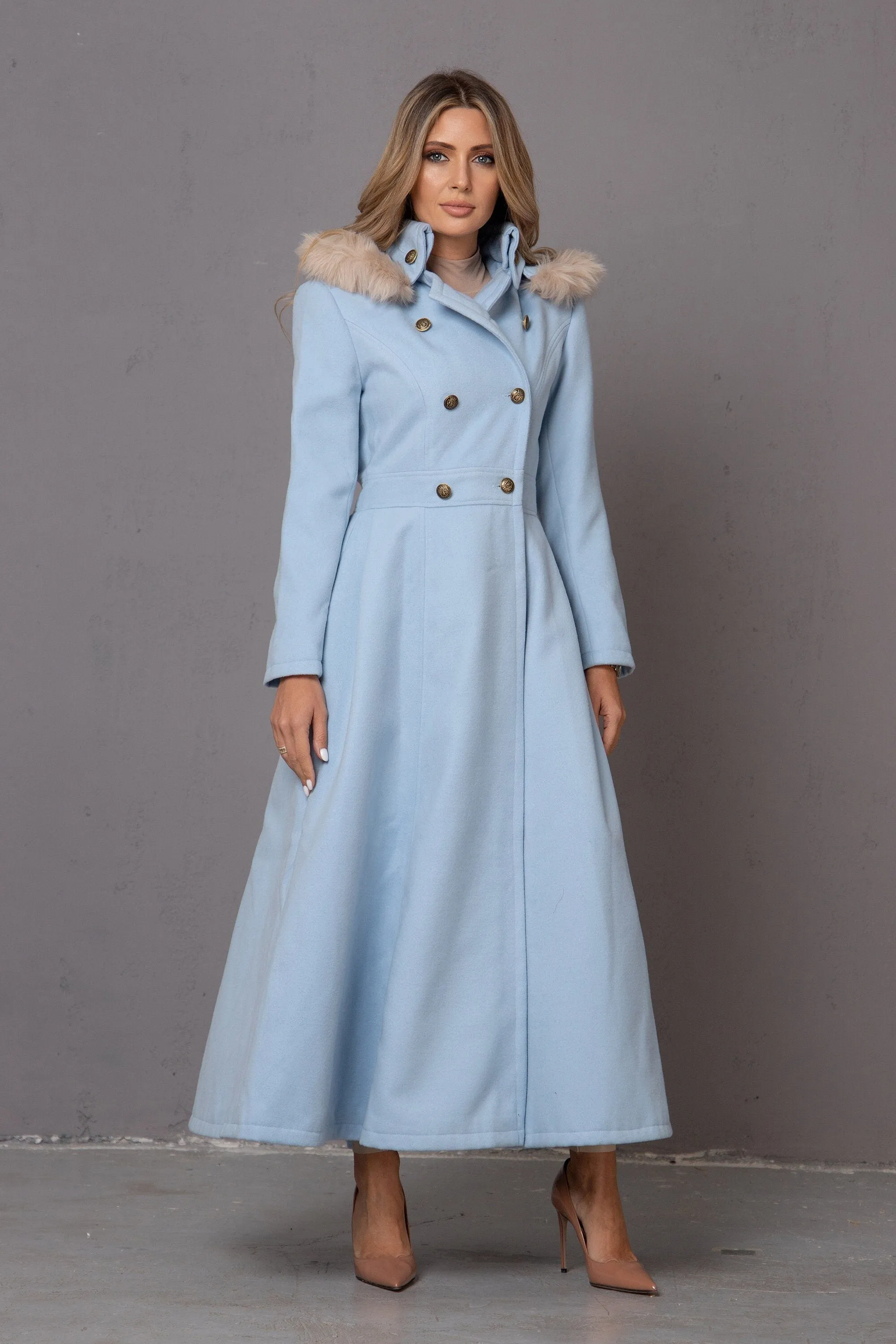 HOODED LIGHT BLUE COAT