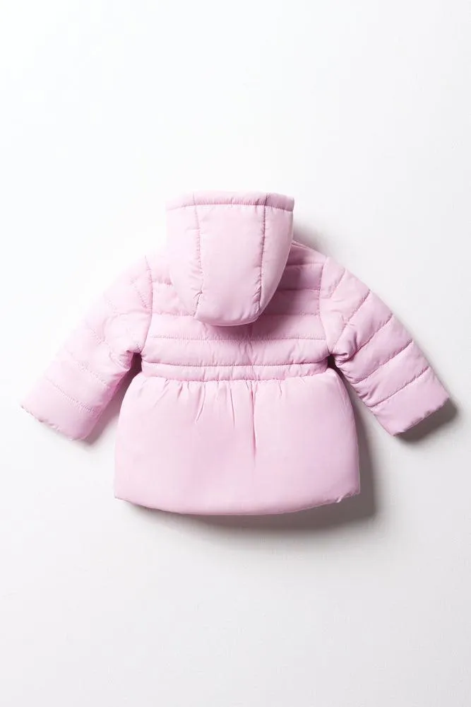 Hooded Quilted Peplum Jacket Pink