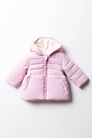 Hooded Quilted Peplum Jacket Pink