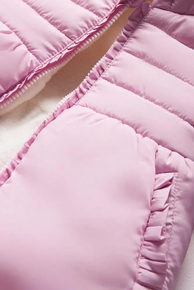 Hooded Quilted Peplum Jacket Pink