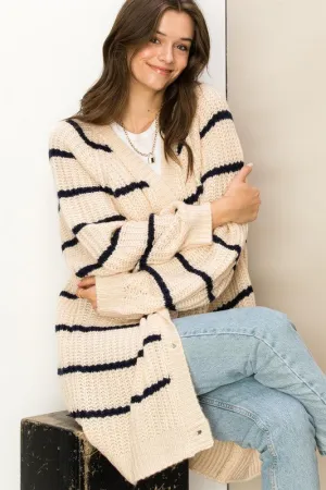 HYFVE Made for Style Oversized Striped Sweater Cardigan