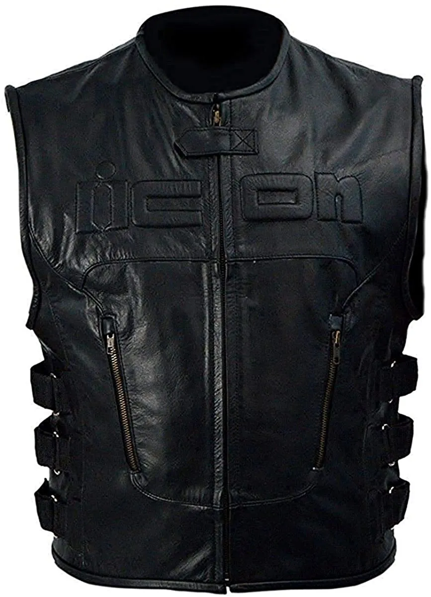 Icon Skull Motorcycle Black Leather Vest