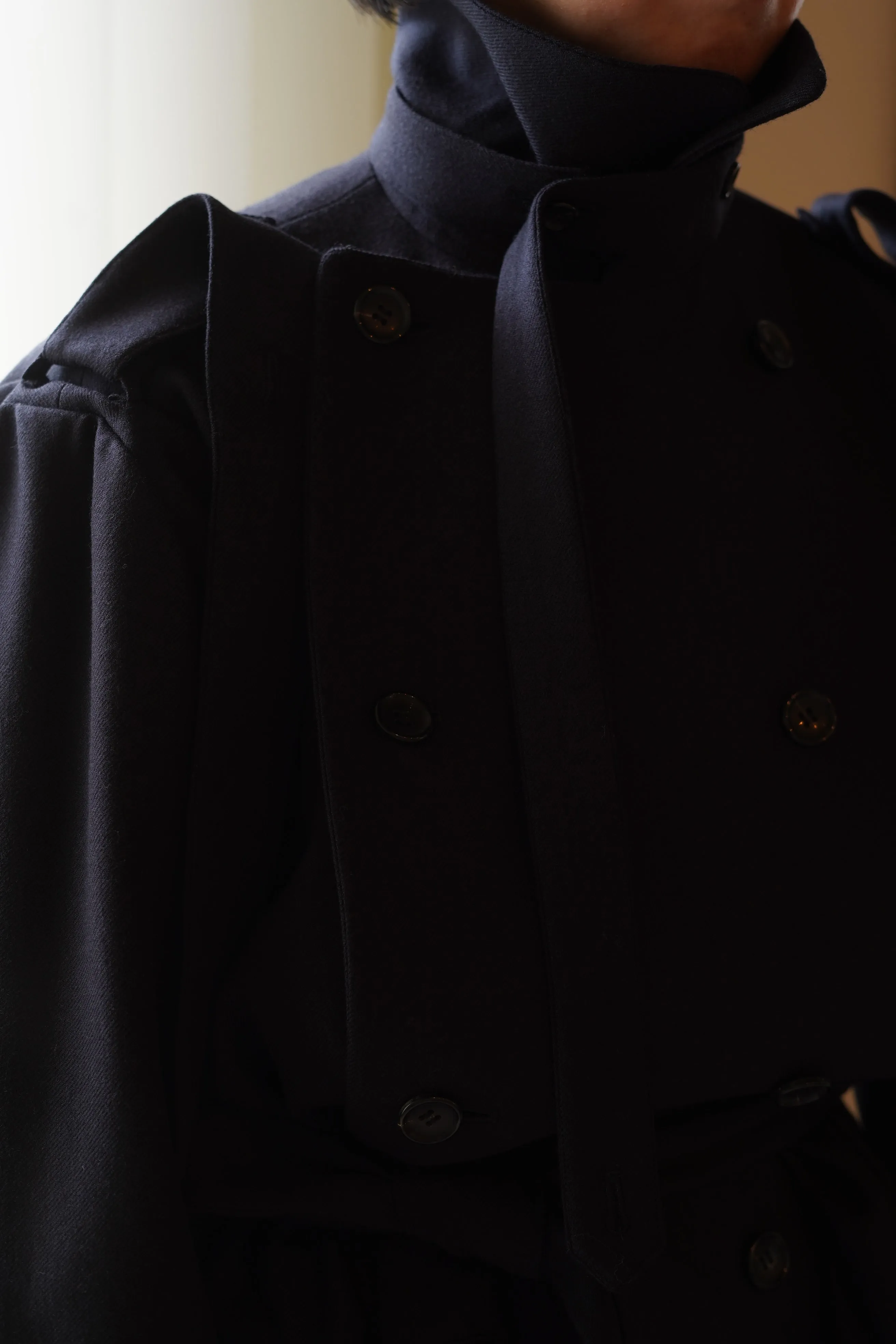 JONNLYNX<br>2way stretch wool trench coat<br>in NAVY