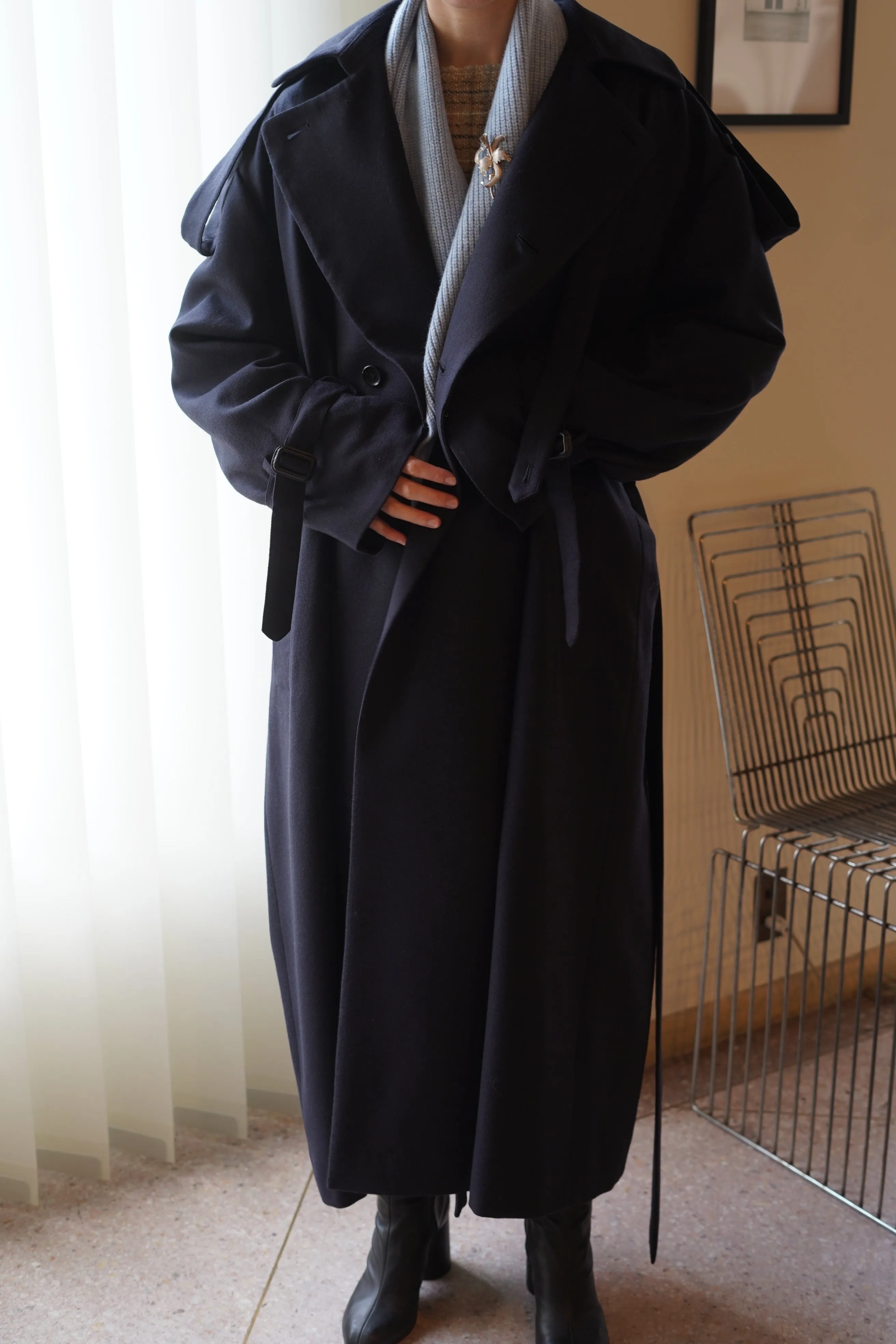 JONNLYNX<br>2way stretch wool trench coat<br>in NAVY