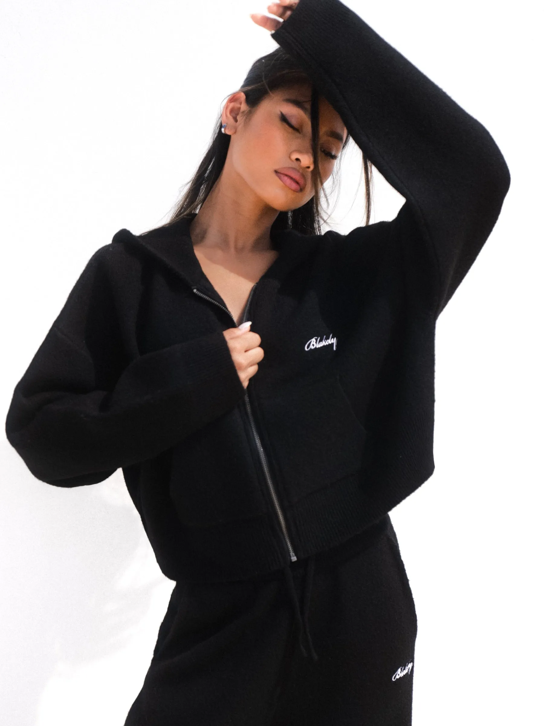 Knitted Full Zip Hoodie - Black