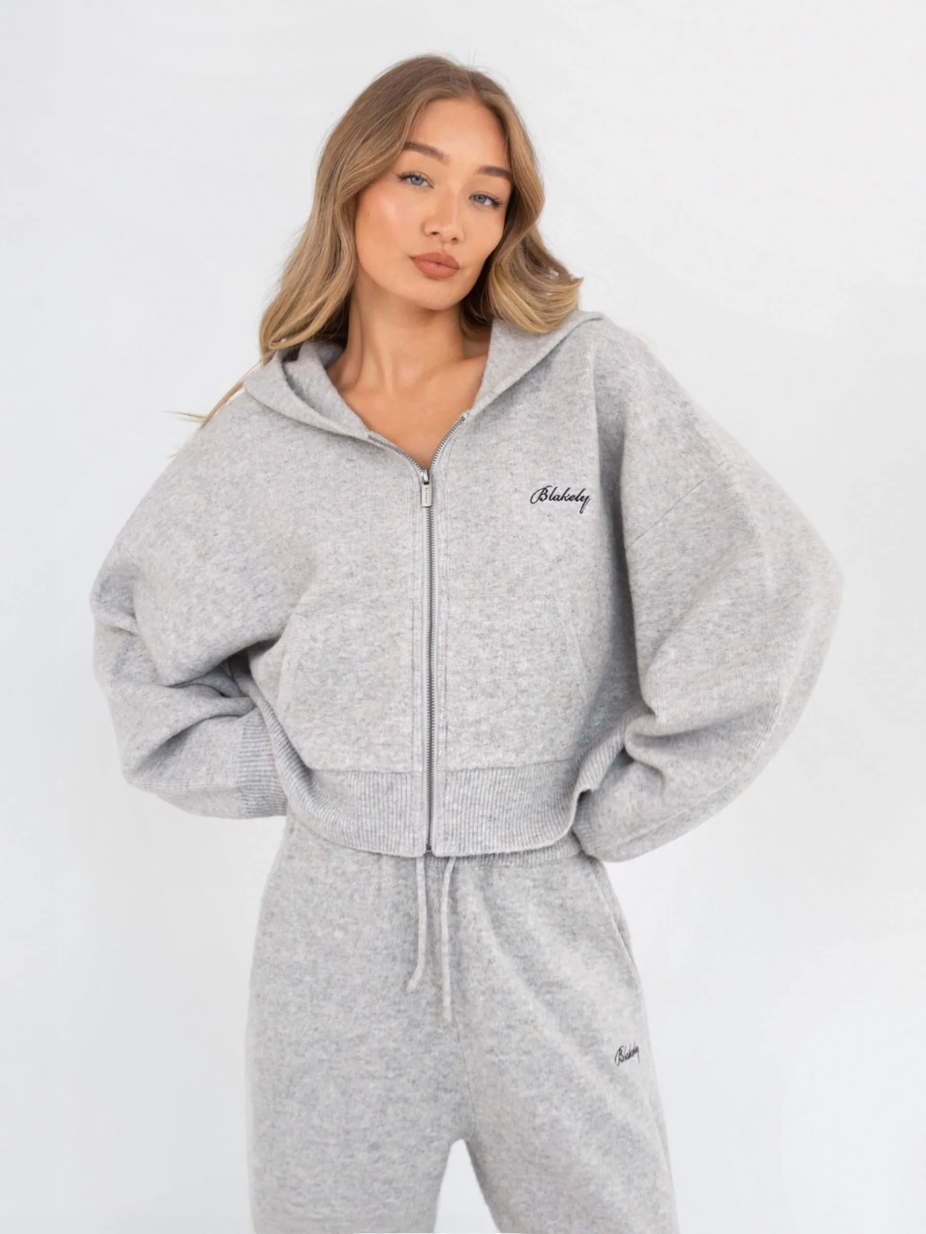 Knitted Full Zip Hoodie - Marl Grey