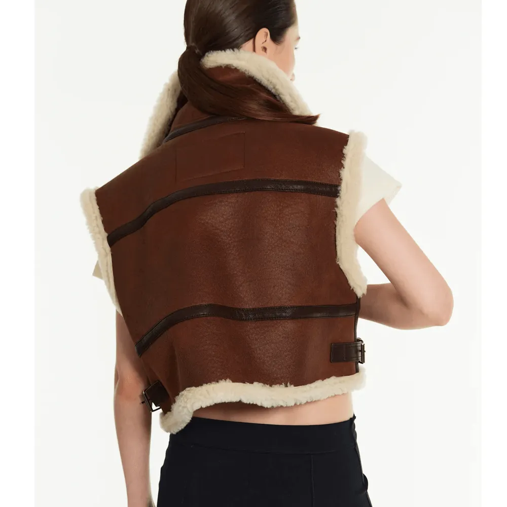 Ladies Sheepskin Shearling Aviator Leather Vest