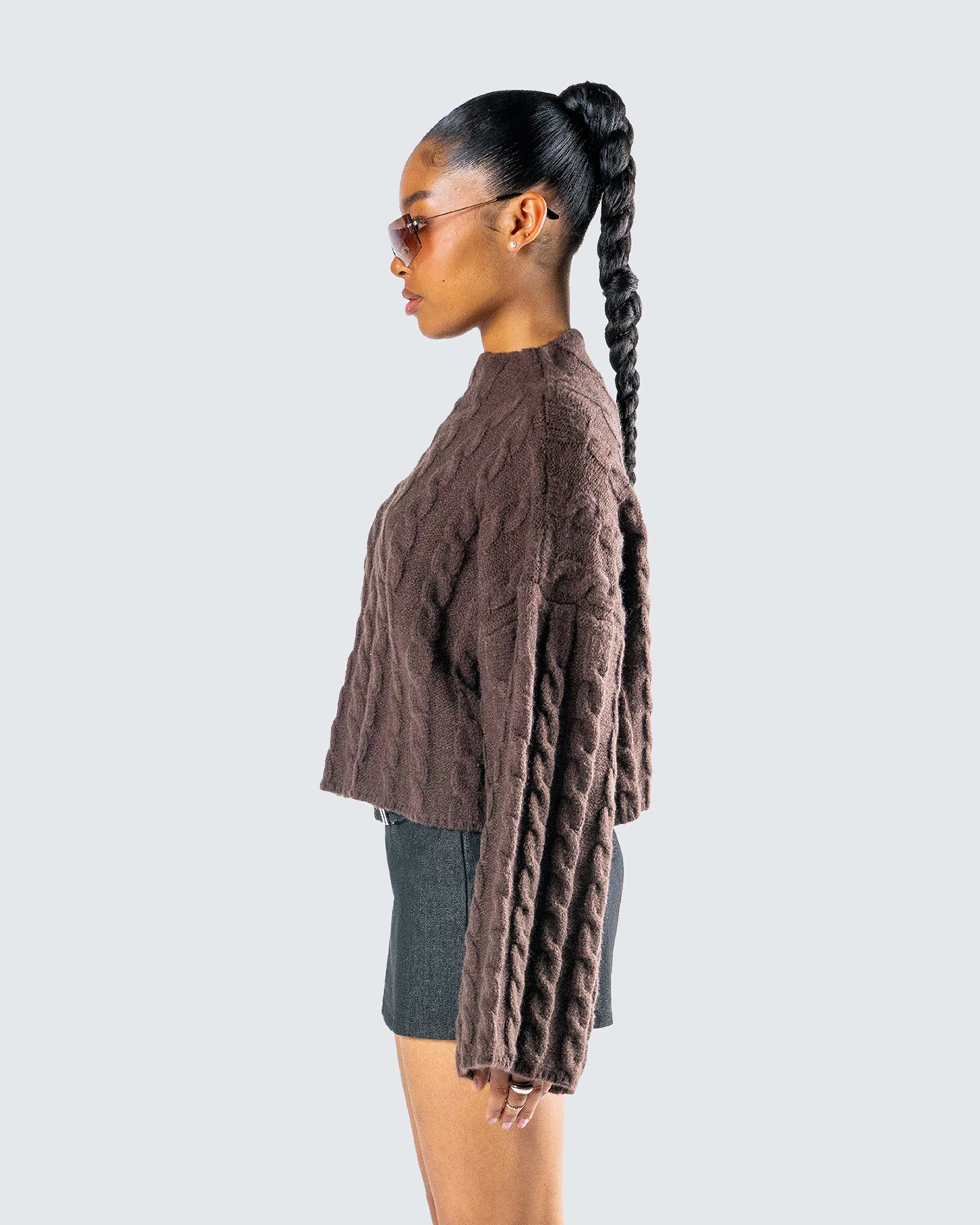 Larissa Brown Cable Knit Sweater