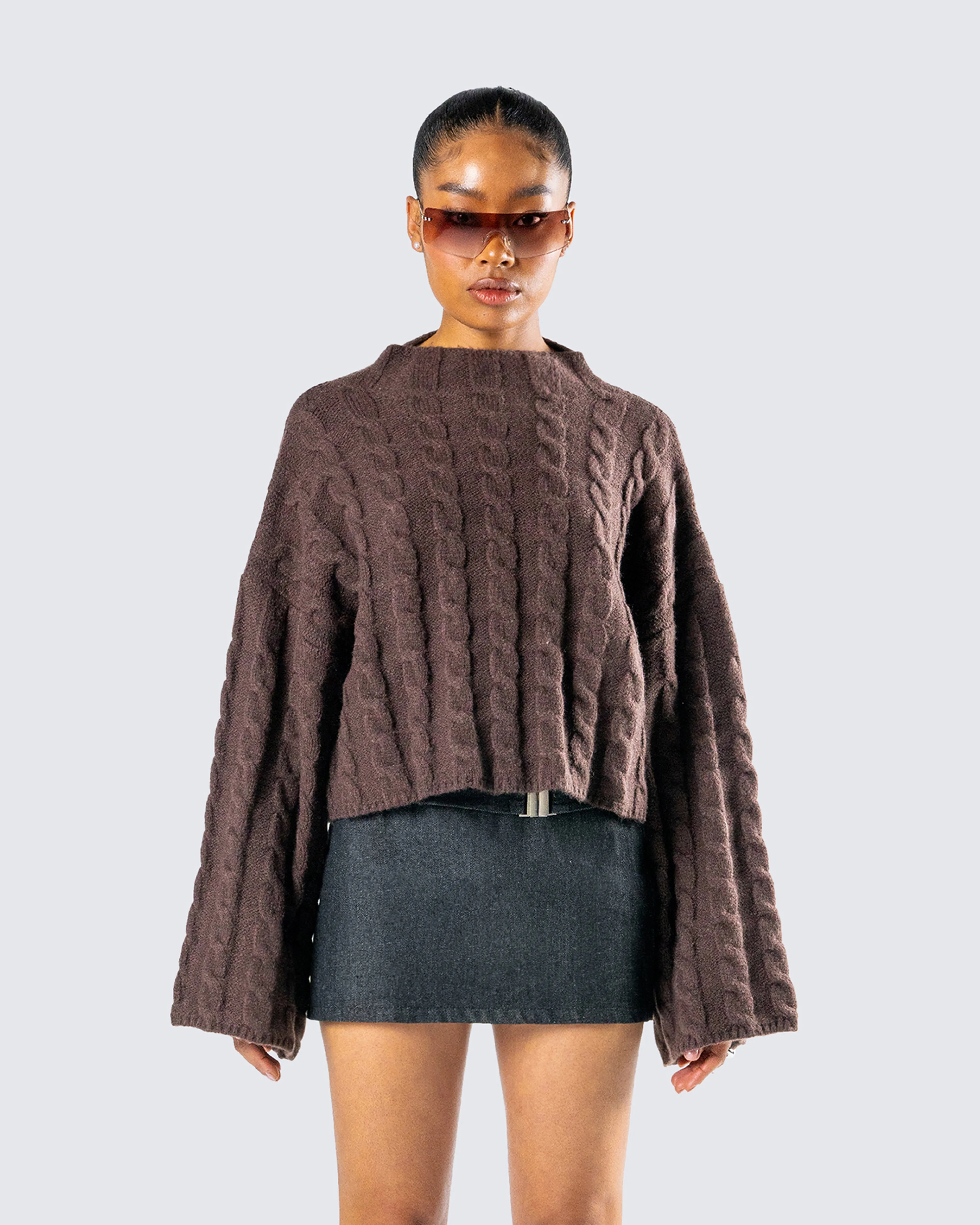 Larissa Brown Cable Knit Sweater