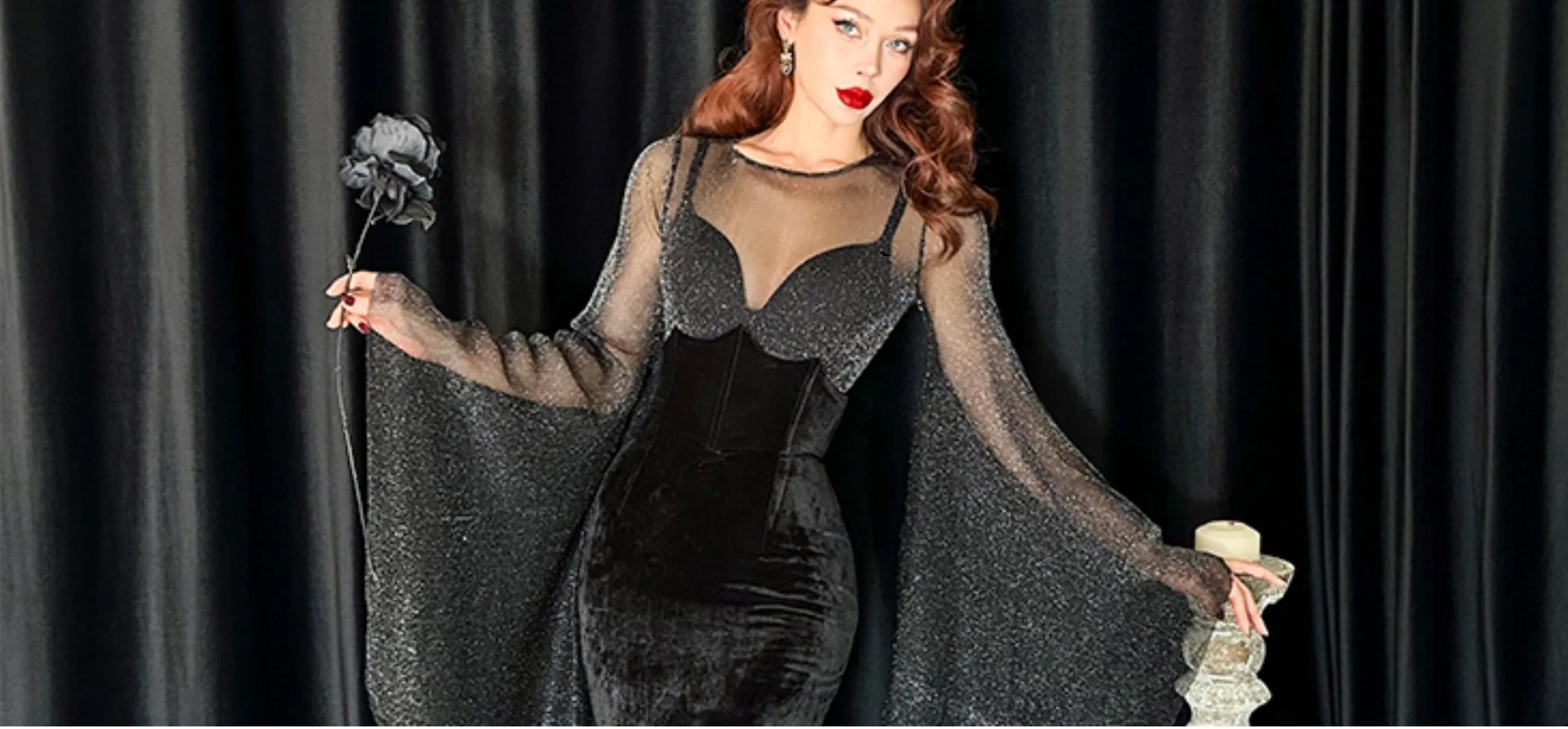 Le Palais Vintage elegant sexy sheer glitter jumpsuit leotard   wrapped maxi dress - Talso