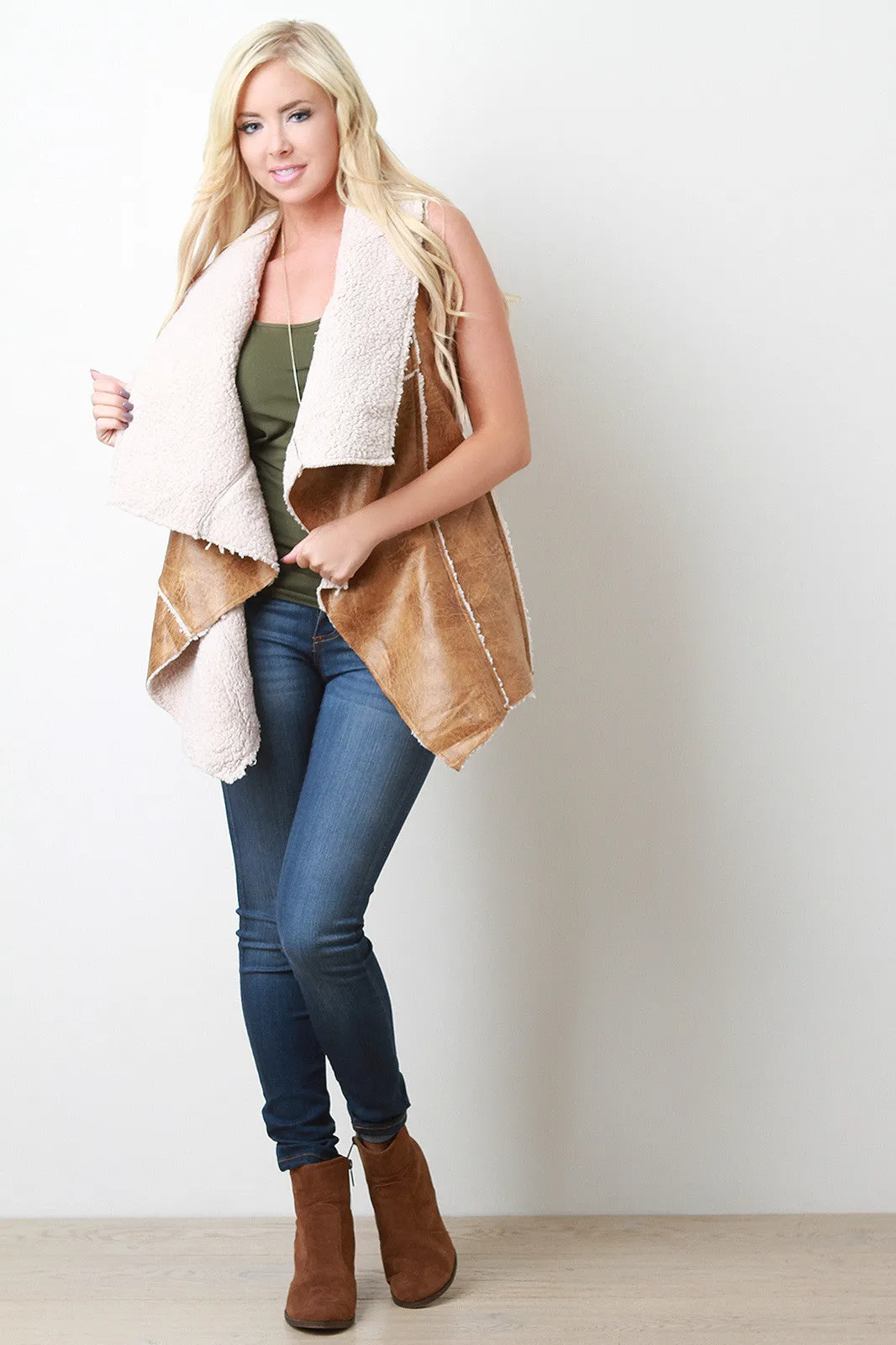 Leather Shearling Splayed Collar Vest