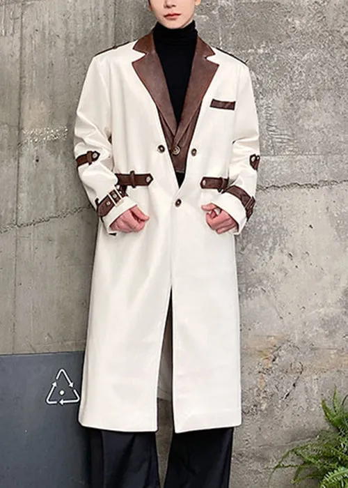 Loose White Button Pockets Patchwork Woolen Men Trench Coat Winter RO042