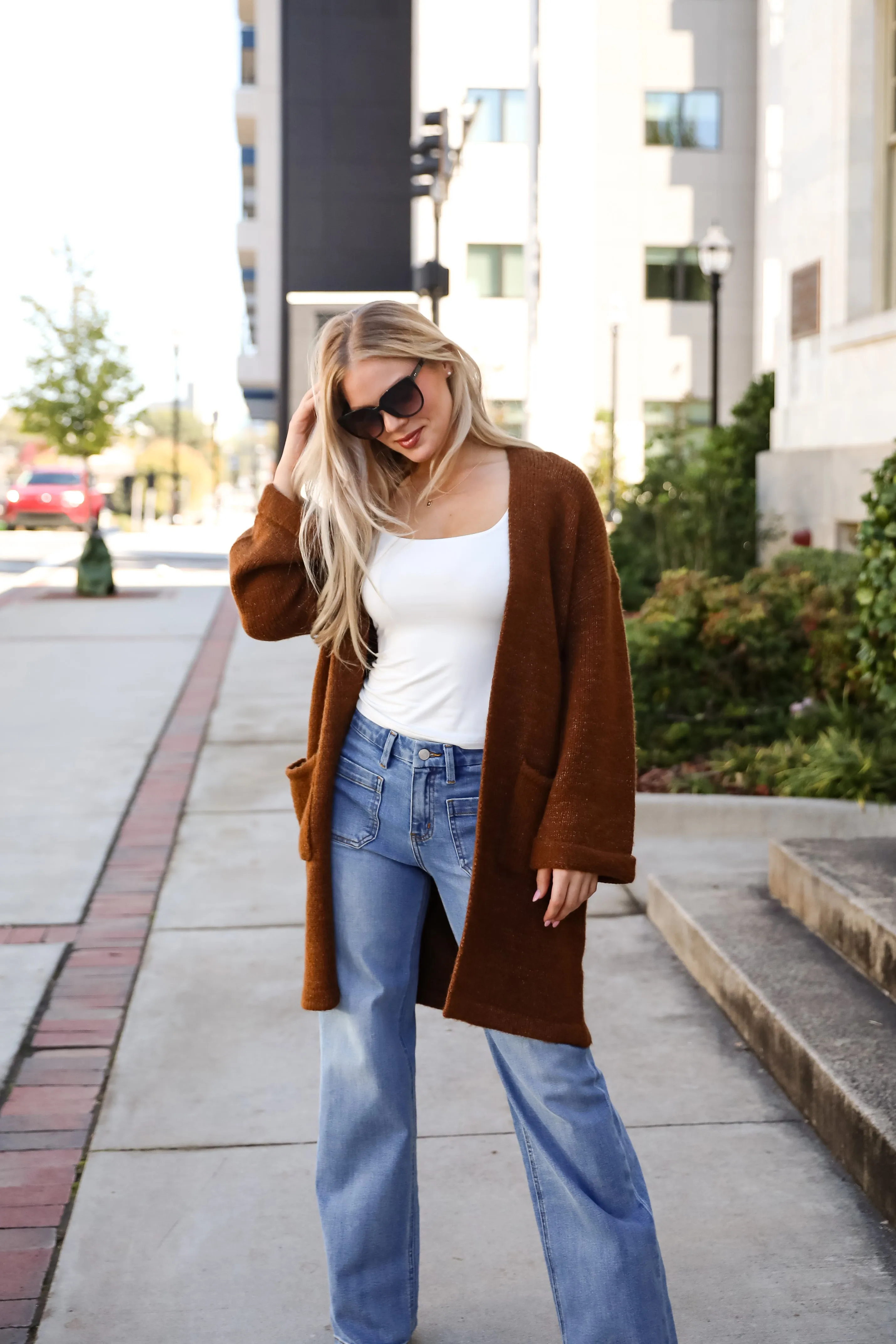 Luxurious Era Brown Longline Sweater Cardigan