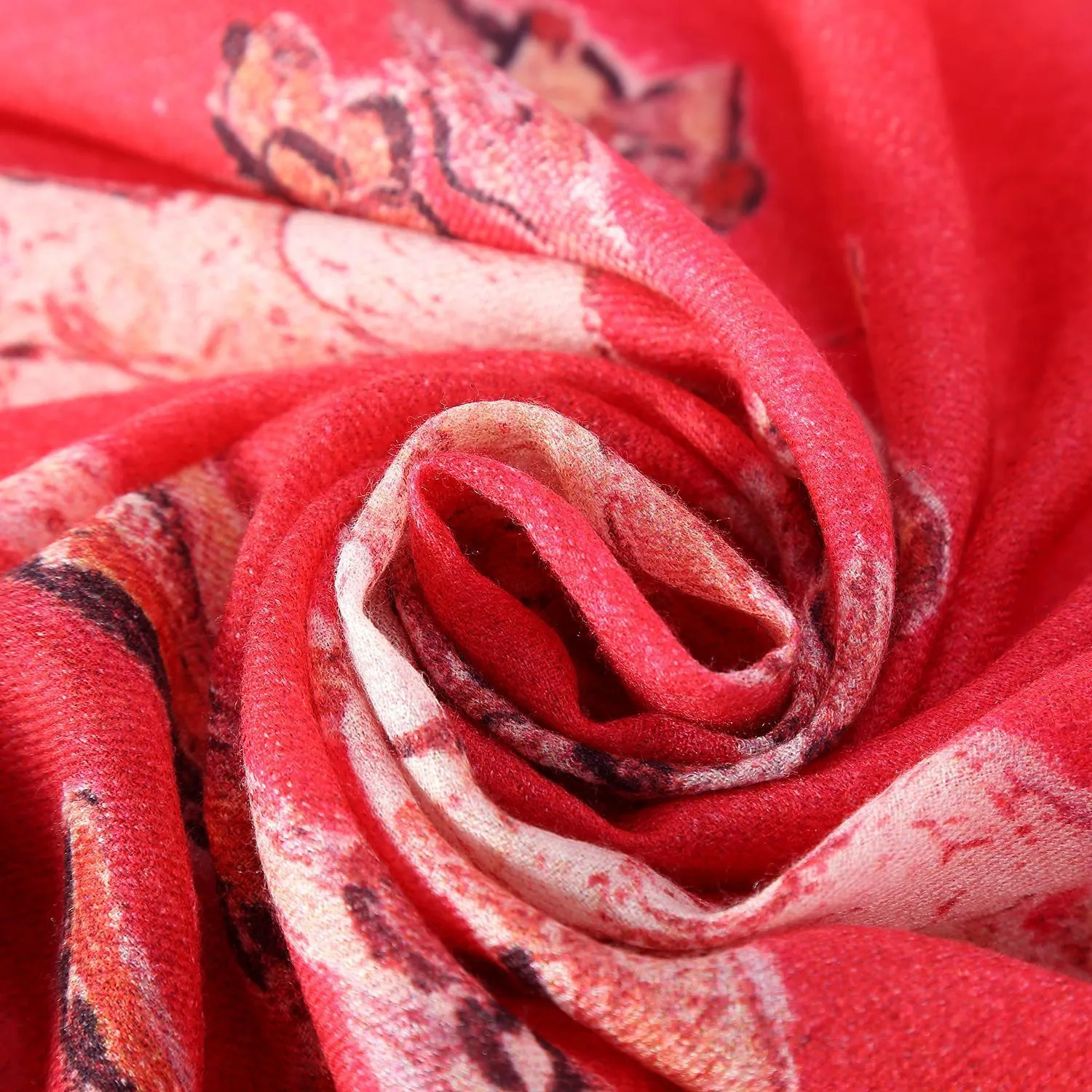 Luxurious Extra Wide 100% Cashmere Scarf & Wrap Red Color Floral Print CSH222