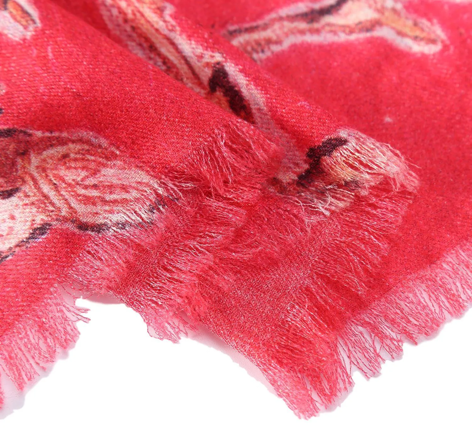 Luxurious Extra Wide 100% Cashmere Scarf & Wrap Red Color Floral Print CSH222