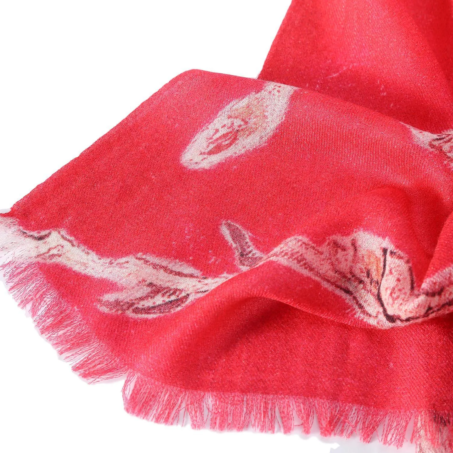 Luxurious Extra Wide 100% Cashmere Scarf & Wrap Red Color Floral Print CSH222