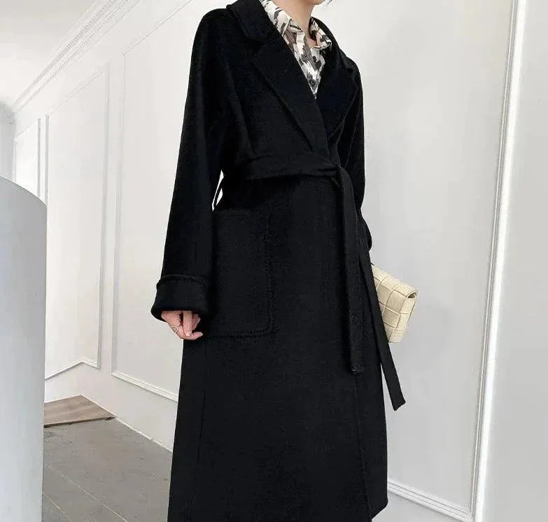 Luxurious Long Length 100% Australian Wool Coat with Turn-Down Collar